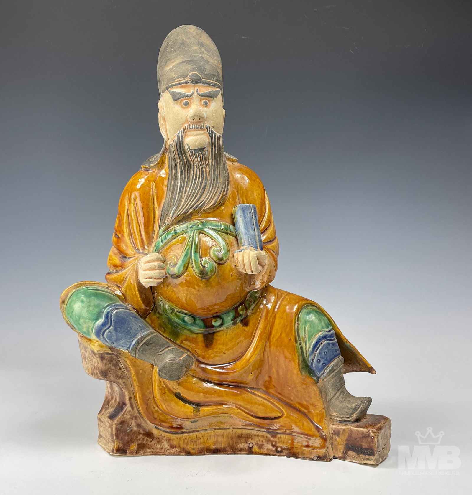 Sancai Glazed Roof Tile Asian Scholar Man Figurine (1 of 10)