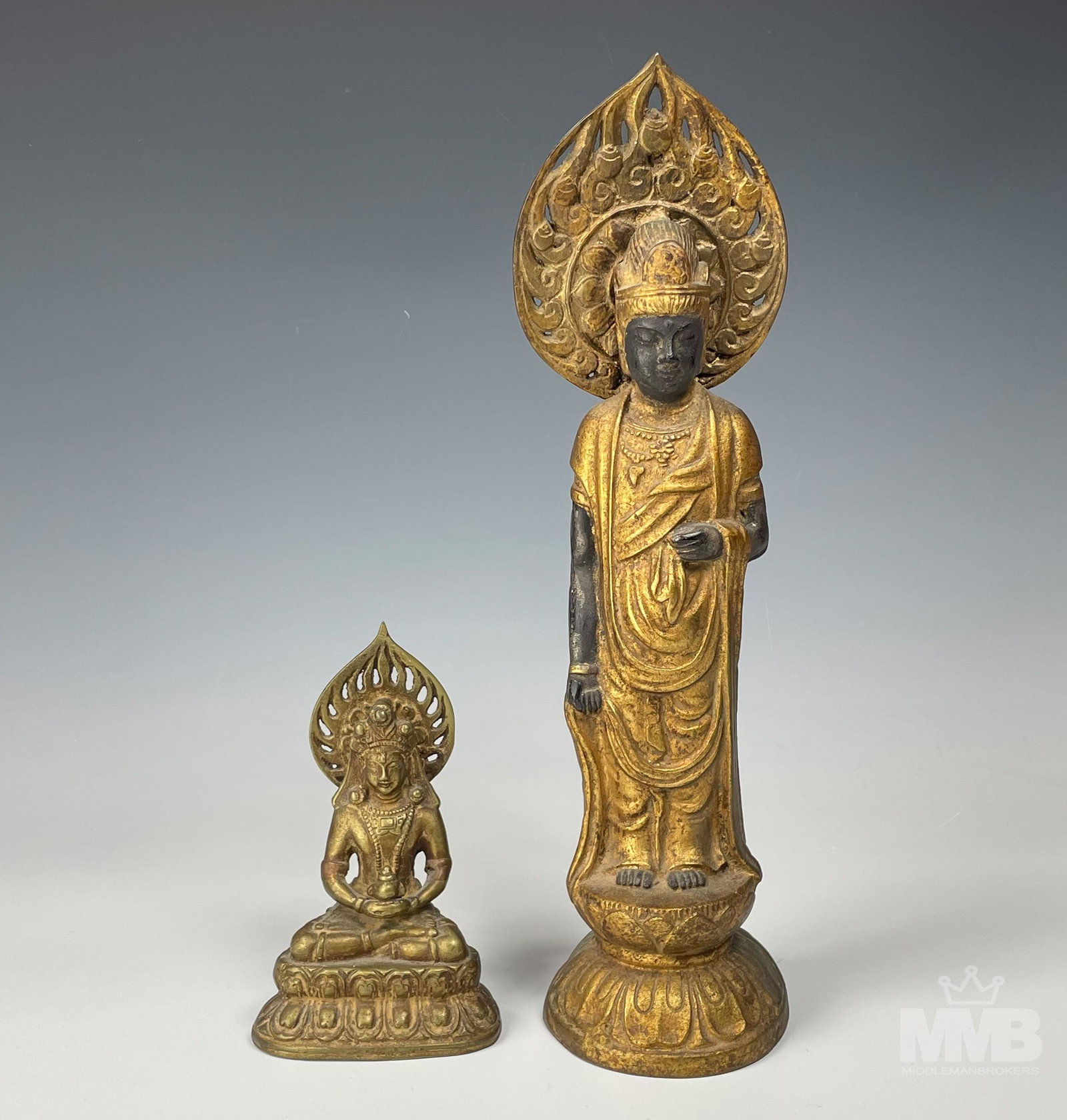 Lot 2 Bronze Buddha Kwan Yin Gilt Bronze Figurines (1 of 6)