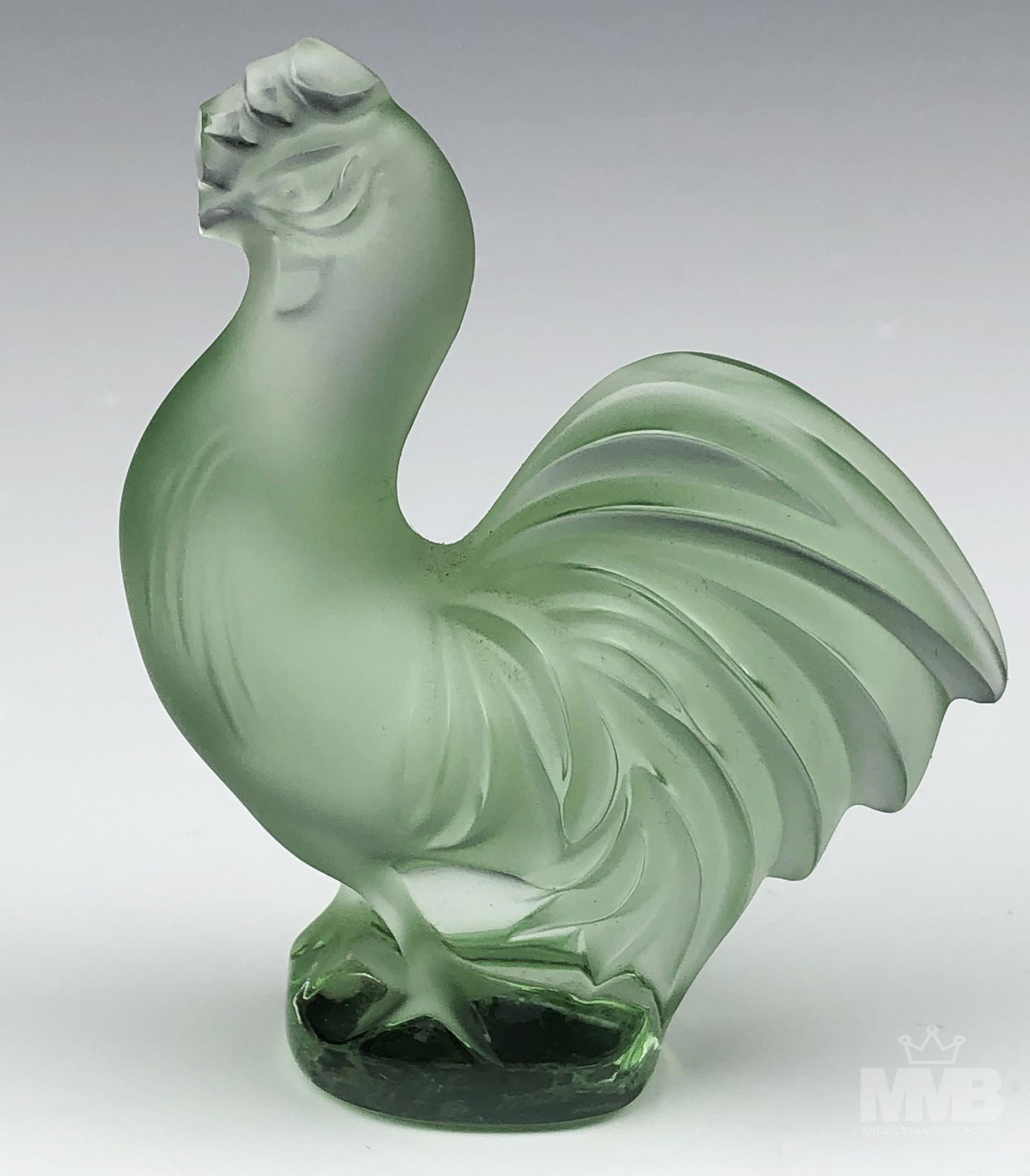 Lalique Crystal Light Green Rooster Bird Figurine (1 of 3)
