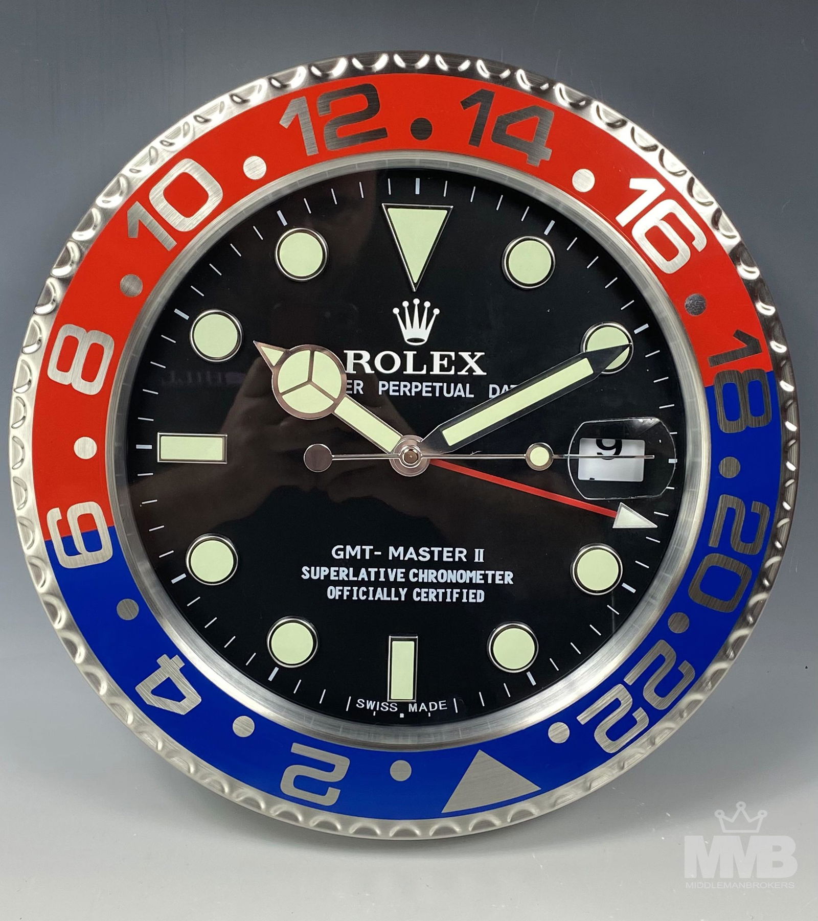 Rolex Style GMT Master II Red & Blue Dealers Clock (1 of 5)