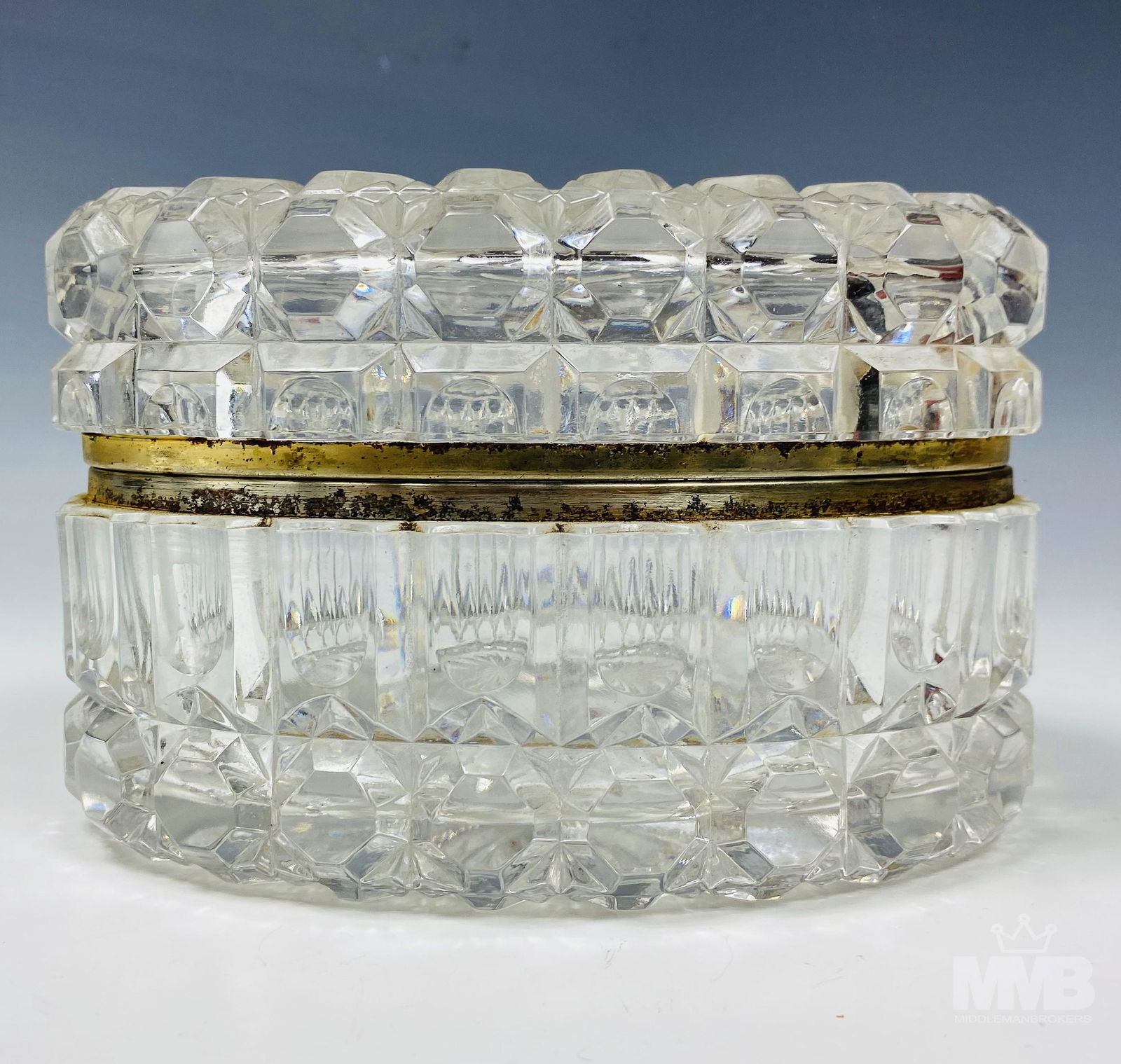French Style Crystal Oval Brass Hinged Dresser Box (1 of 4)