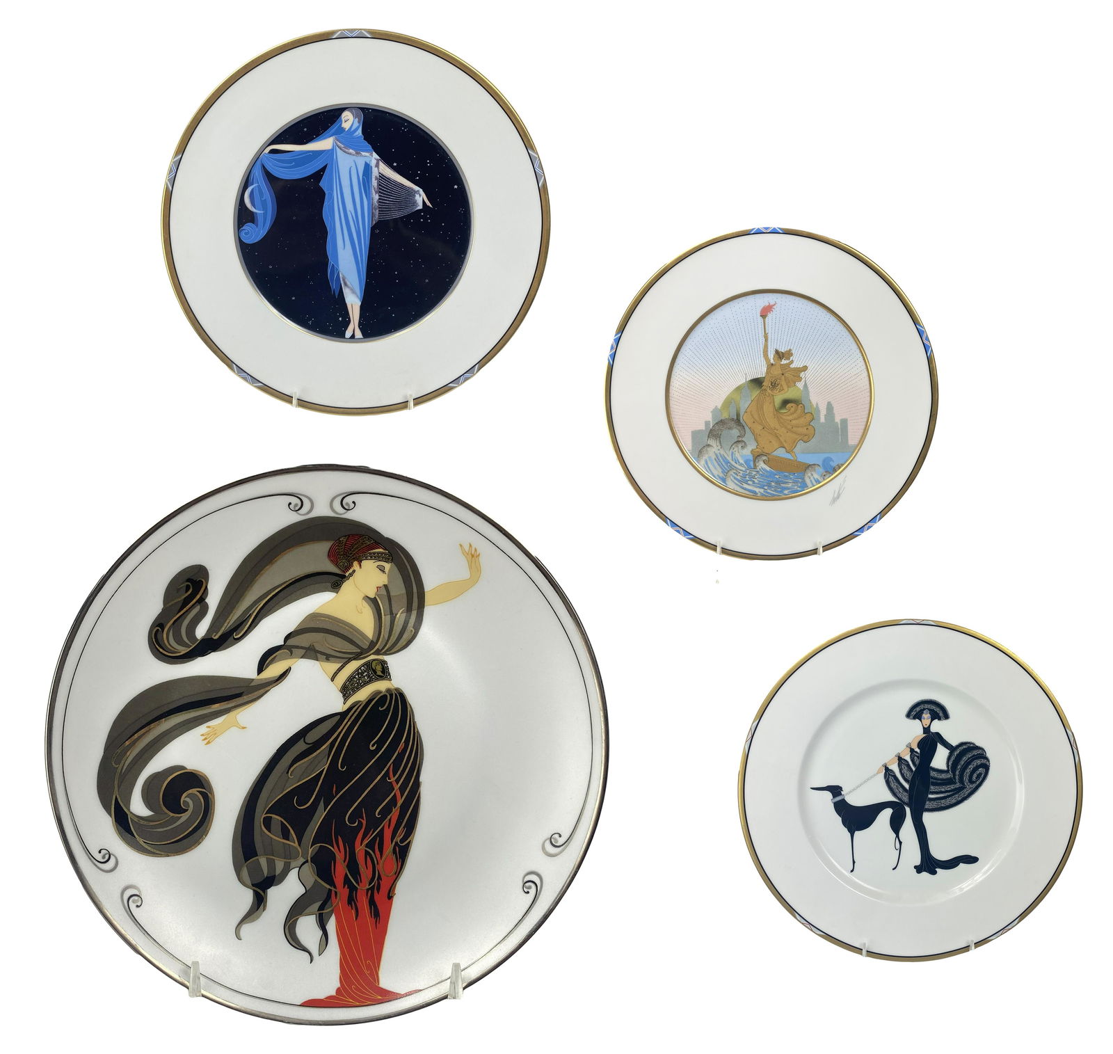 4 Erte Glamour Art Deco Porcelain Plate Dish Set (1 of 6)