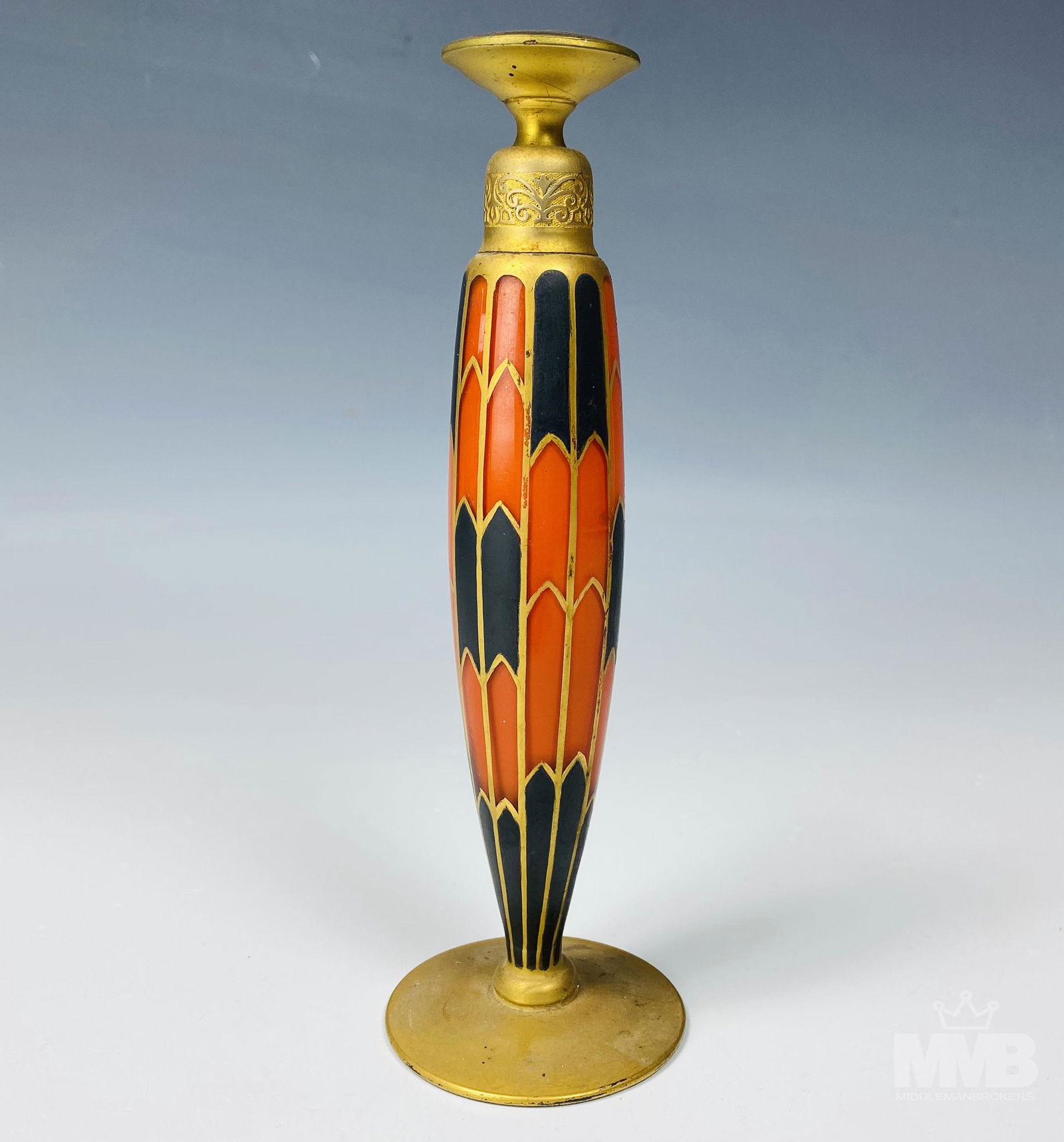 De Vilbis Art Deco Painted Glass Perfume Bottle (1 of 5)