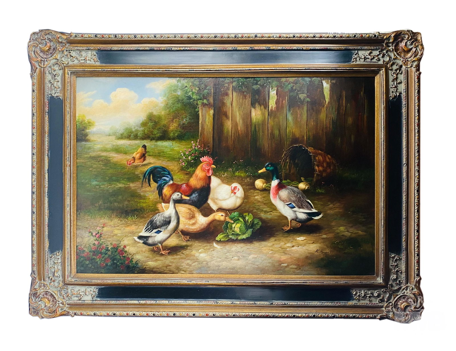 K. Roberts 20C Farm Animals Landscape Oil Painting (1 of 3)