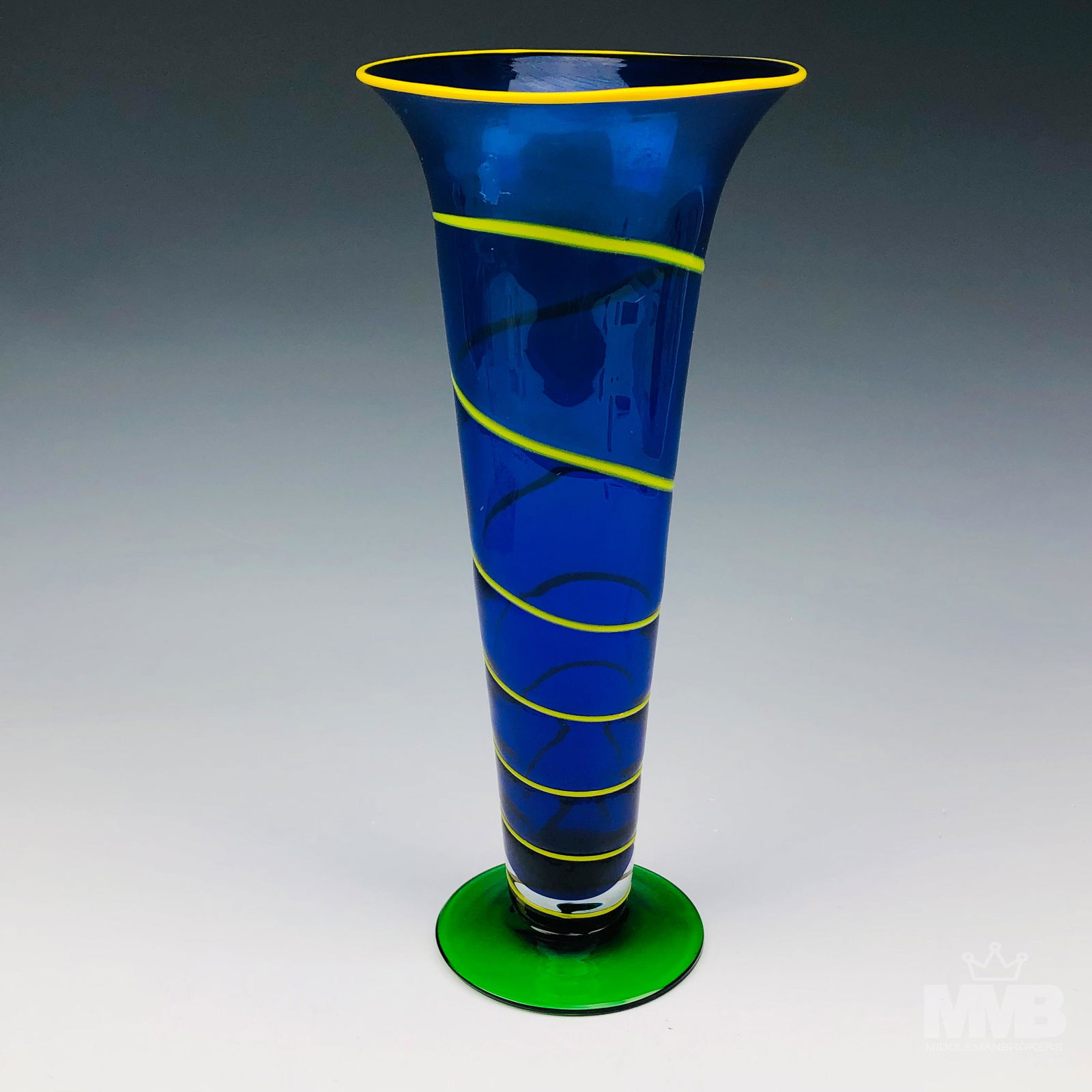 Czech Tango Blue Green Yellow Art Glass Vase (1 of 3)
