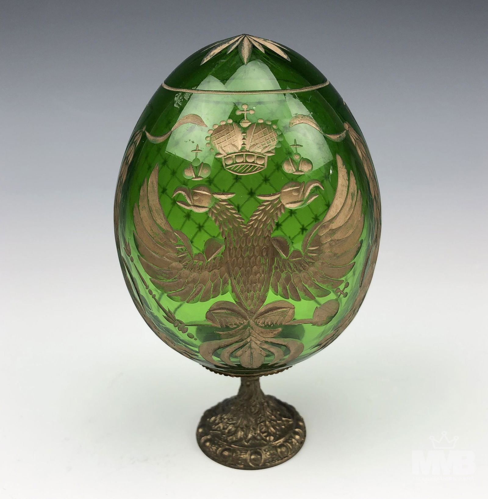Gilt Double Headed Eagle Glass Egg after Faberge (1 of 3)