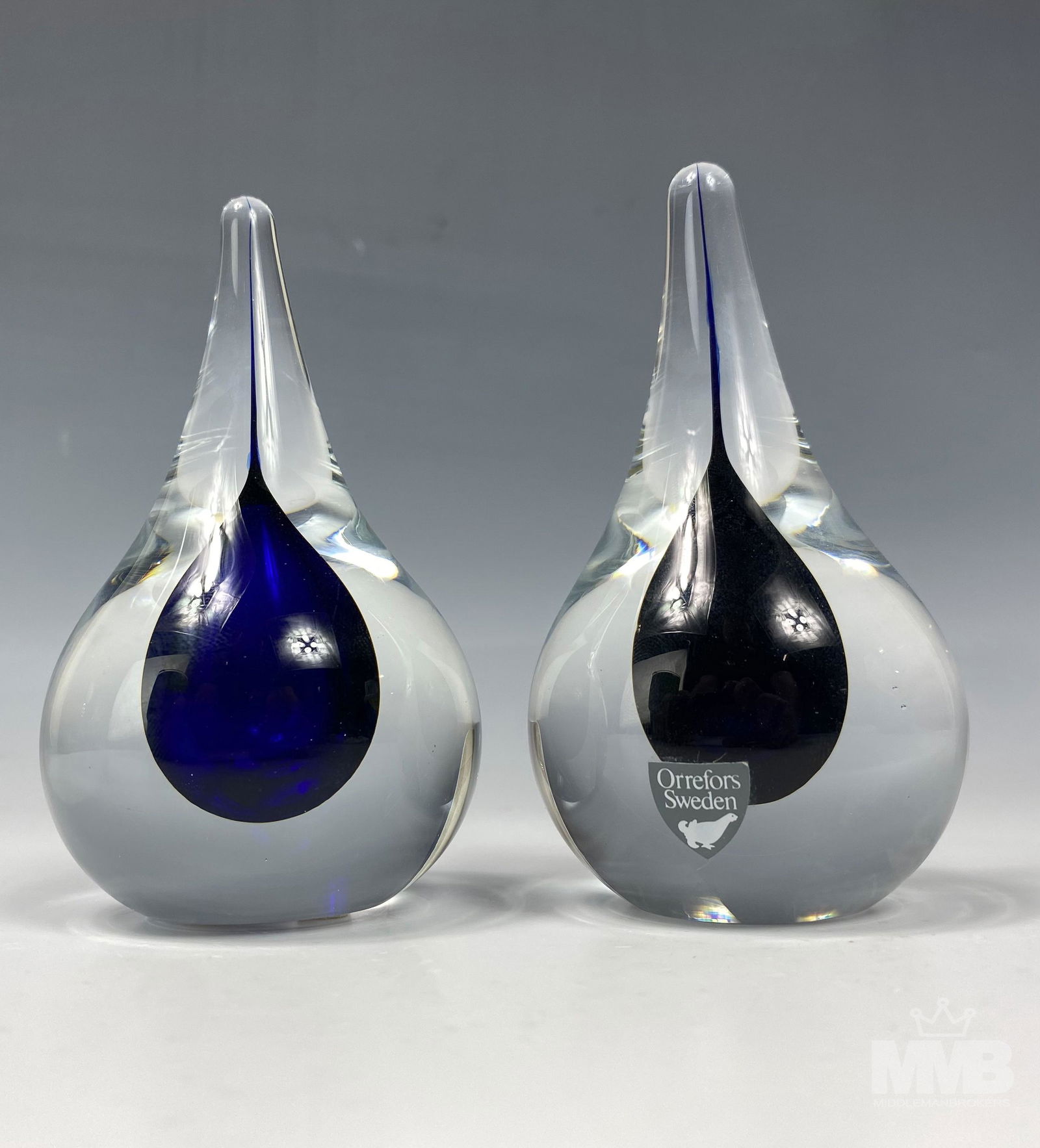 2 Orrefors Sweden Tear Drop Art Glass Paperweights (1 of 6)