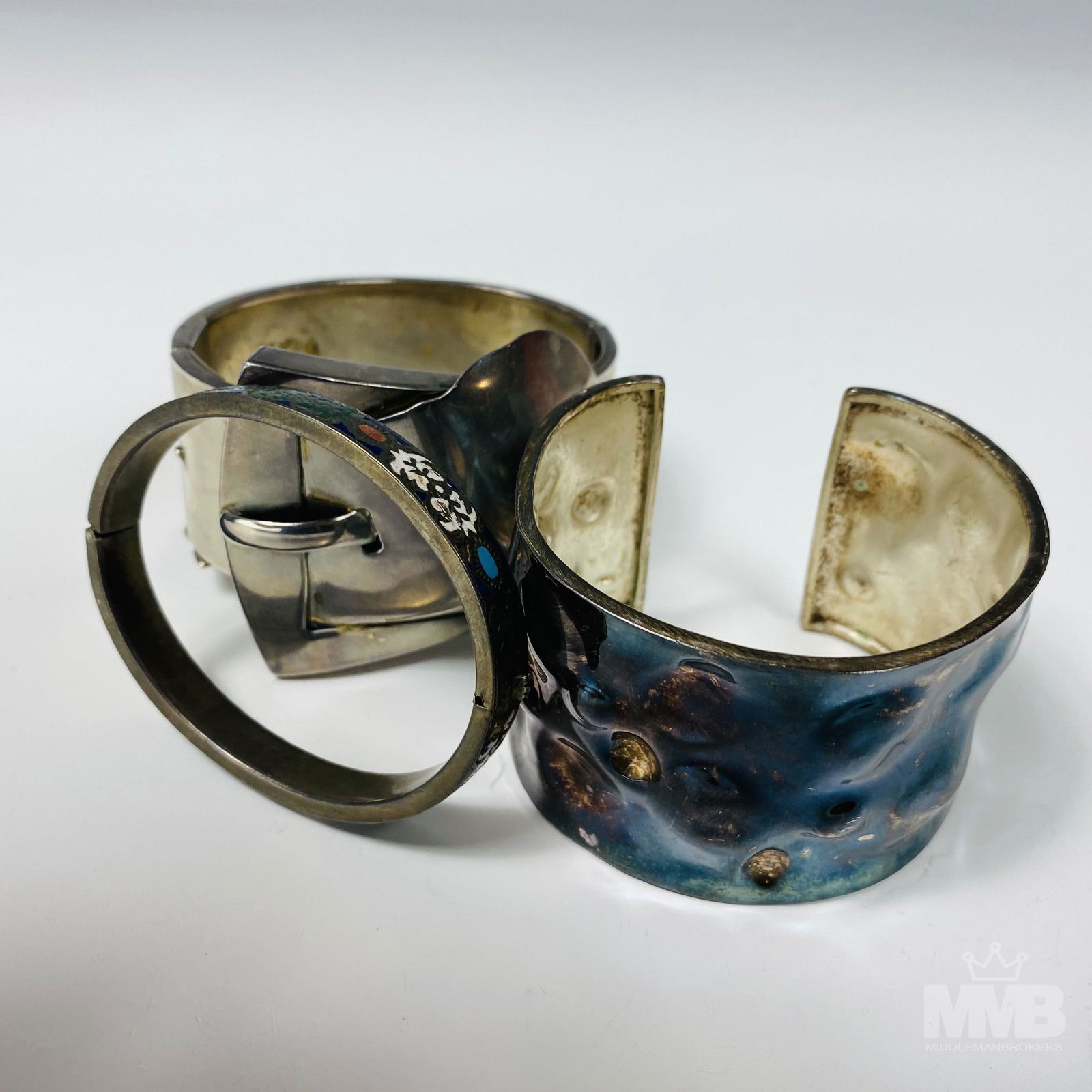 Lot of 3 Sterling & 800 Silver Cuff Bracelets 141g (1 of 5)