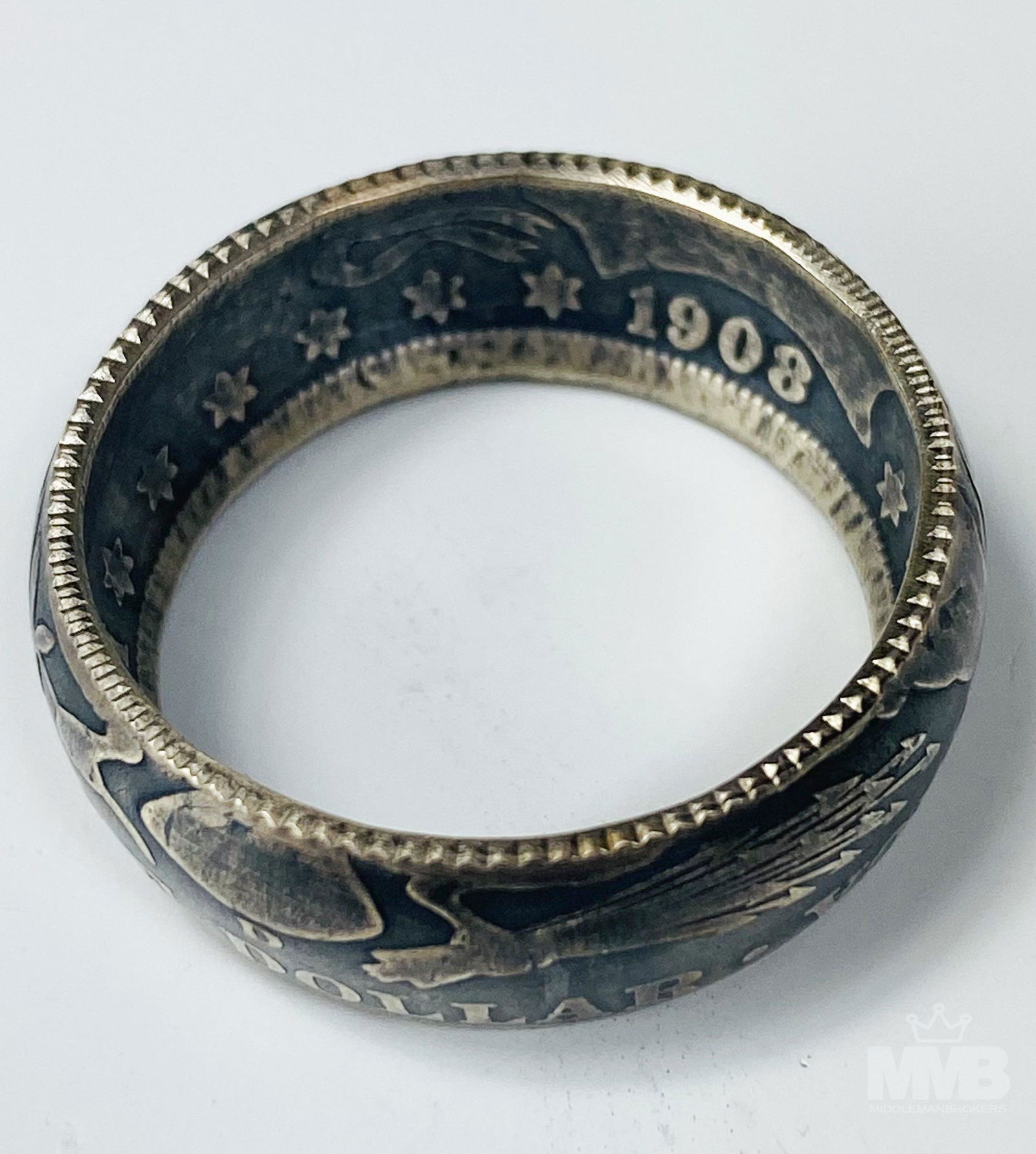 American 1908 Barber Silver Half Dollar Coin Ring (1 of 3)