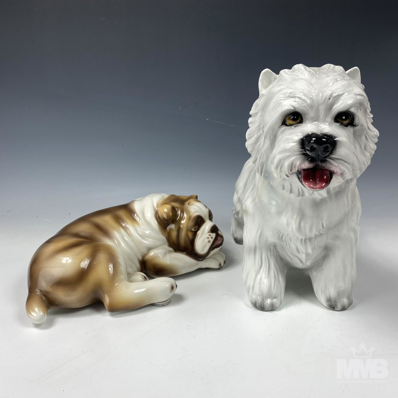 Italian Porcelain Bulldog Terrier Dog Statue LOT (1 of 7)