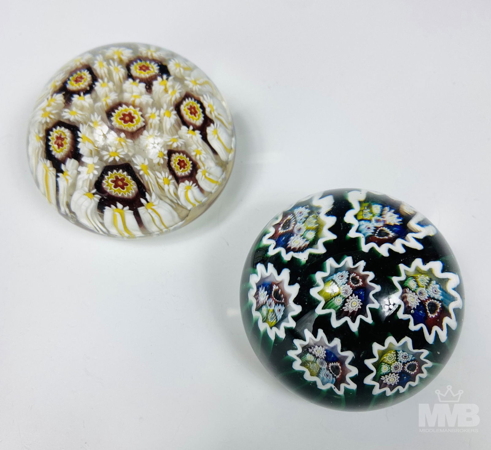 2 Murano Cased Millefiori Glass Desk Paperweights (1 of 6)