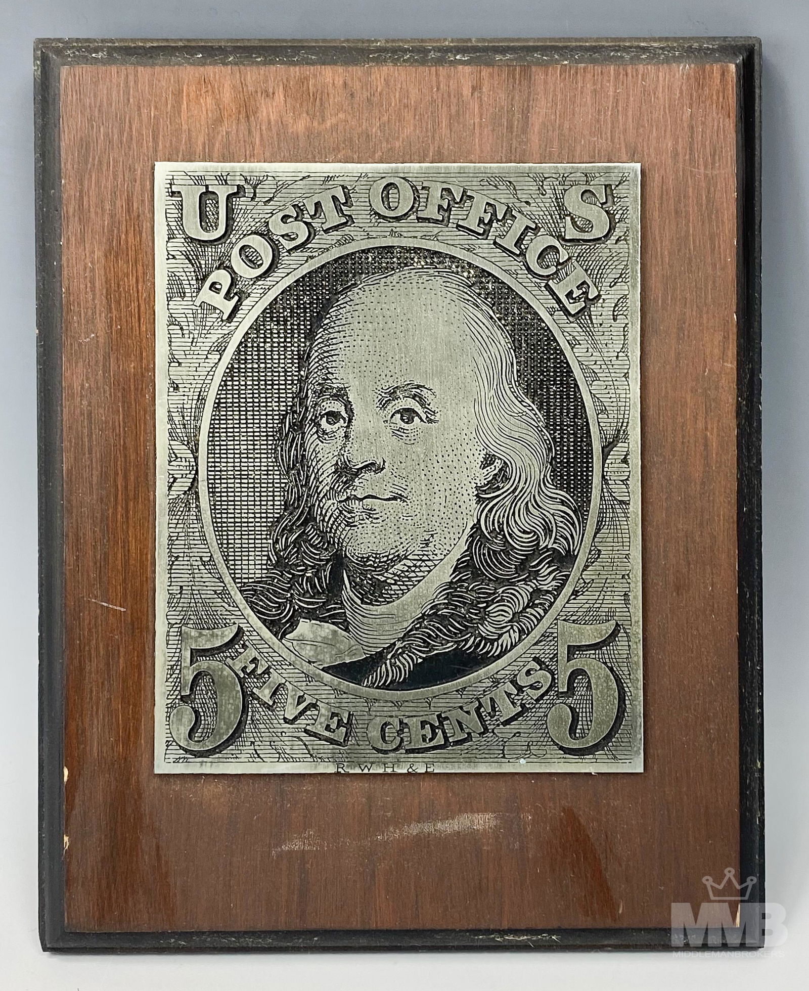 Benjamin Franklin Five Cent Stamp Engraving Plate (1 of 3)