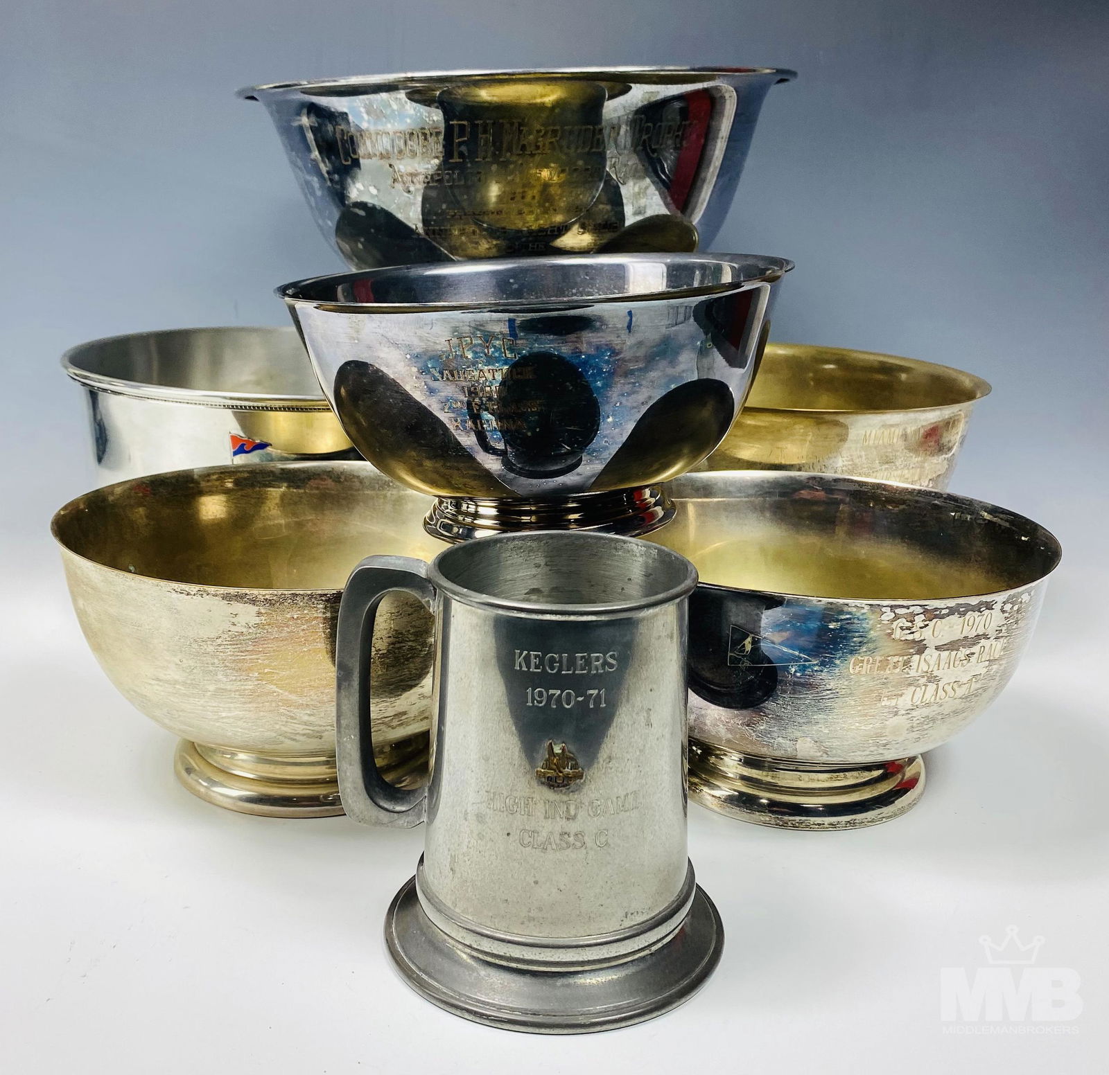Lot of 7 Silver Plated Yacht Sailing Trophy Bowls (1 of 7)