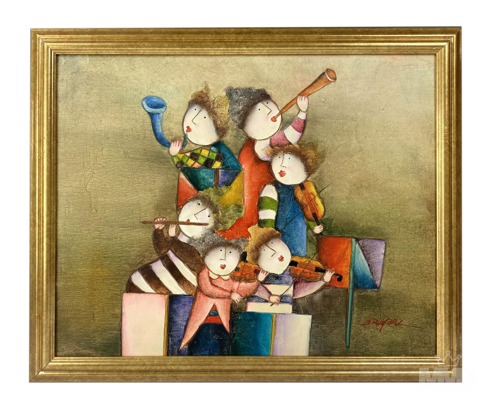 Joyce Roybal Whimsical Puffy Band Oil Art Painting (1 of 5)