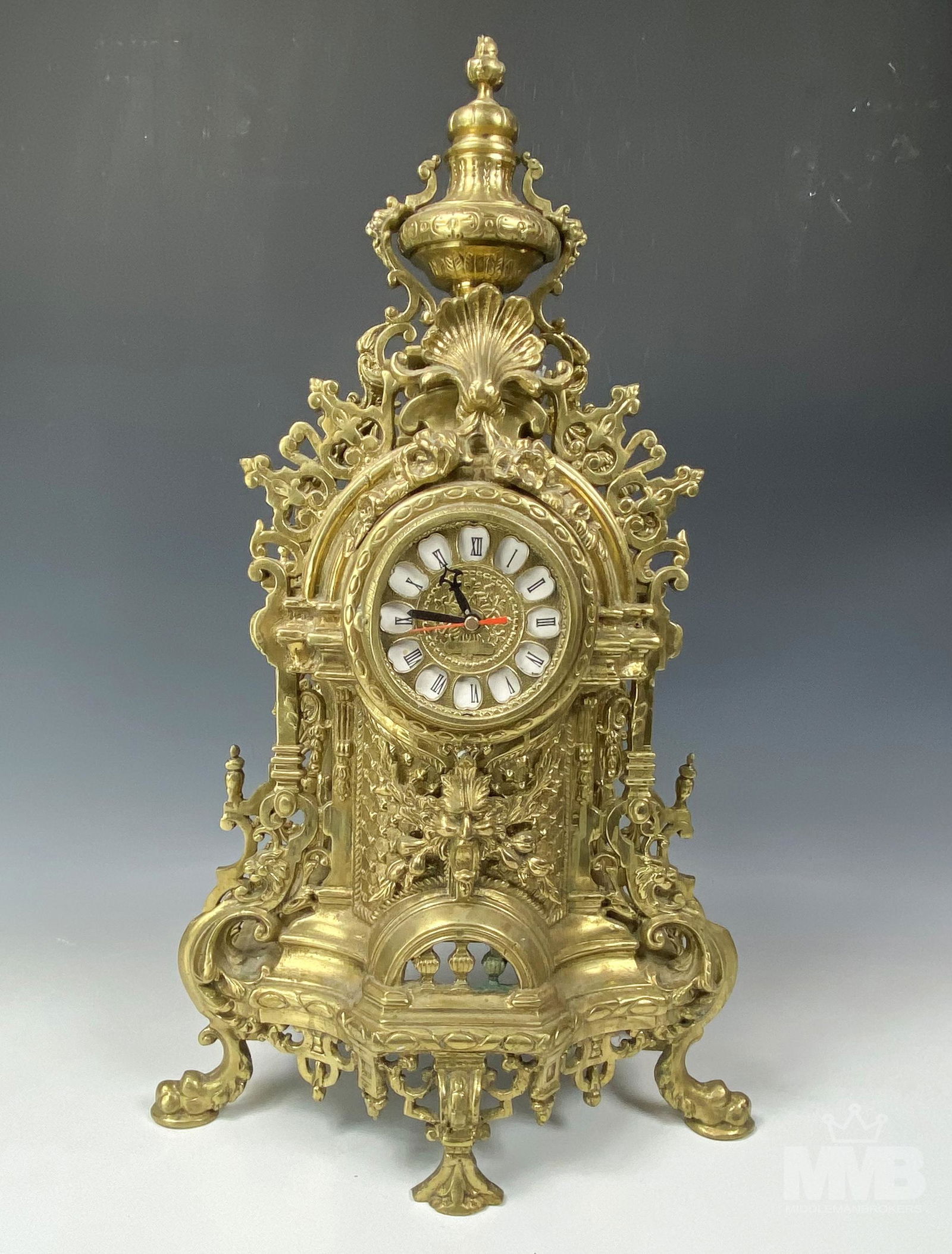 French Empire Rococo Style Gilt Brass Mantle Clock (1 of 8)