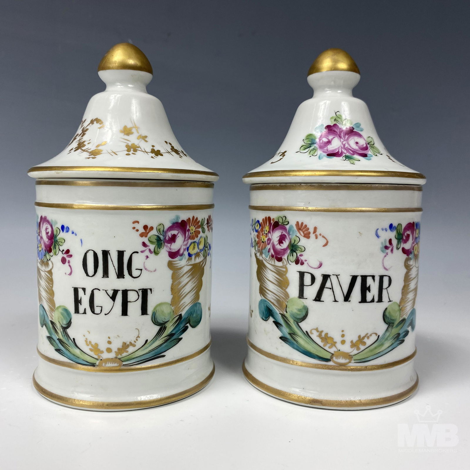 Pair French Porcelain Gold Gilt Apothecary Jars (1 of 8)