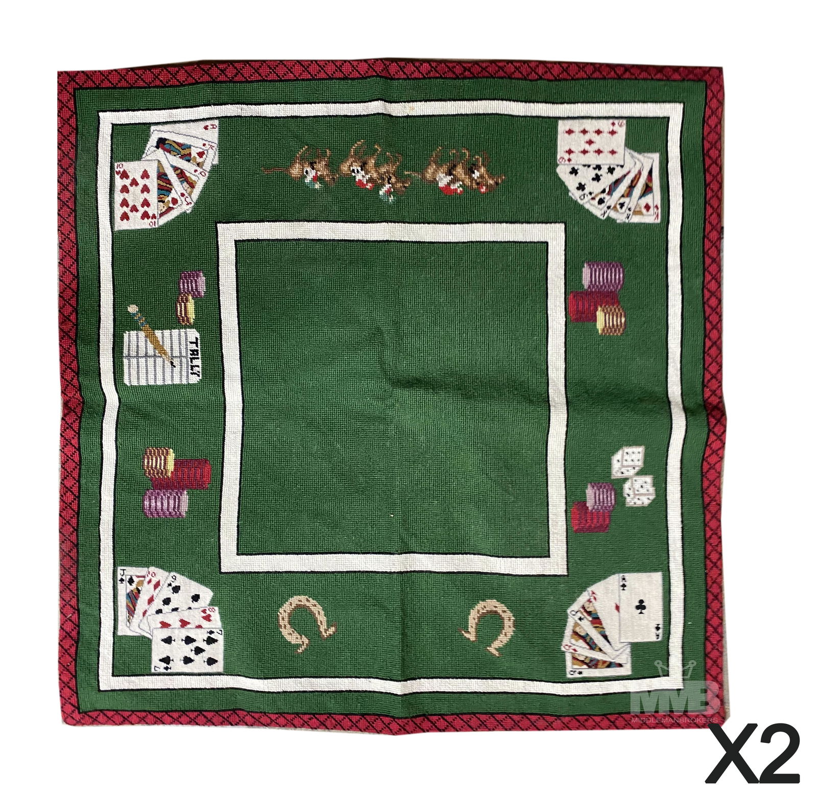 Pair Poker Playing Cards Needle Point Table Cover (1 of 6)