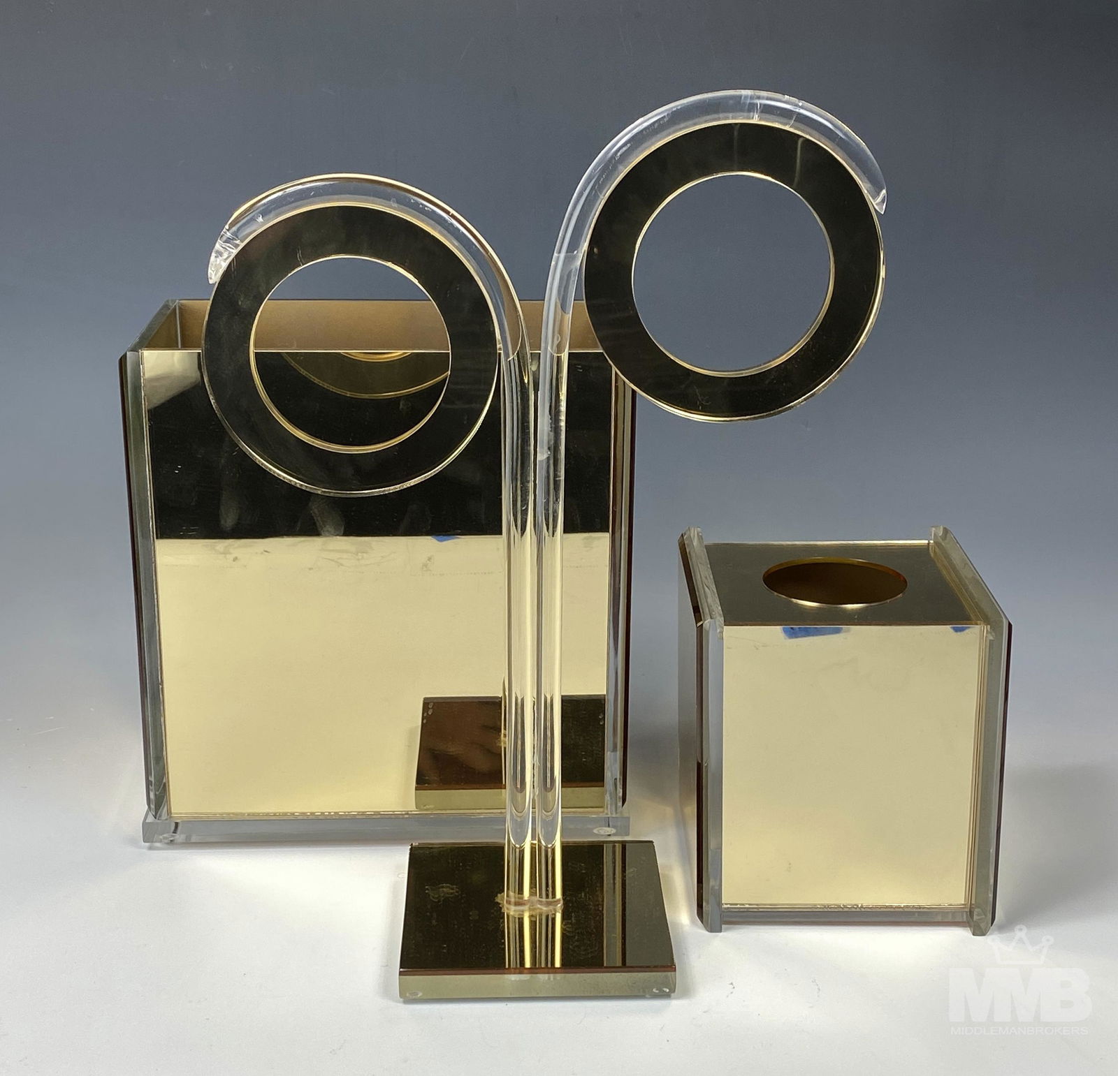 Hollywood Regency Mirrored Lucite Bathroom Set (1 of 5)