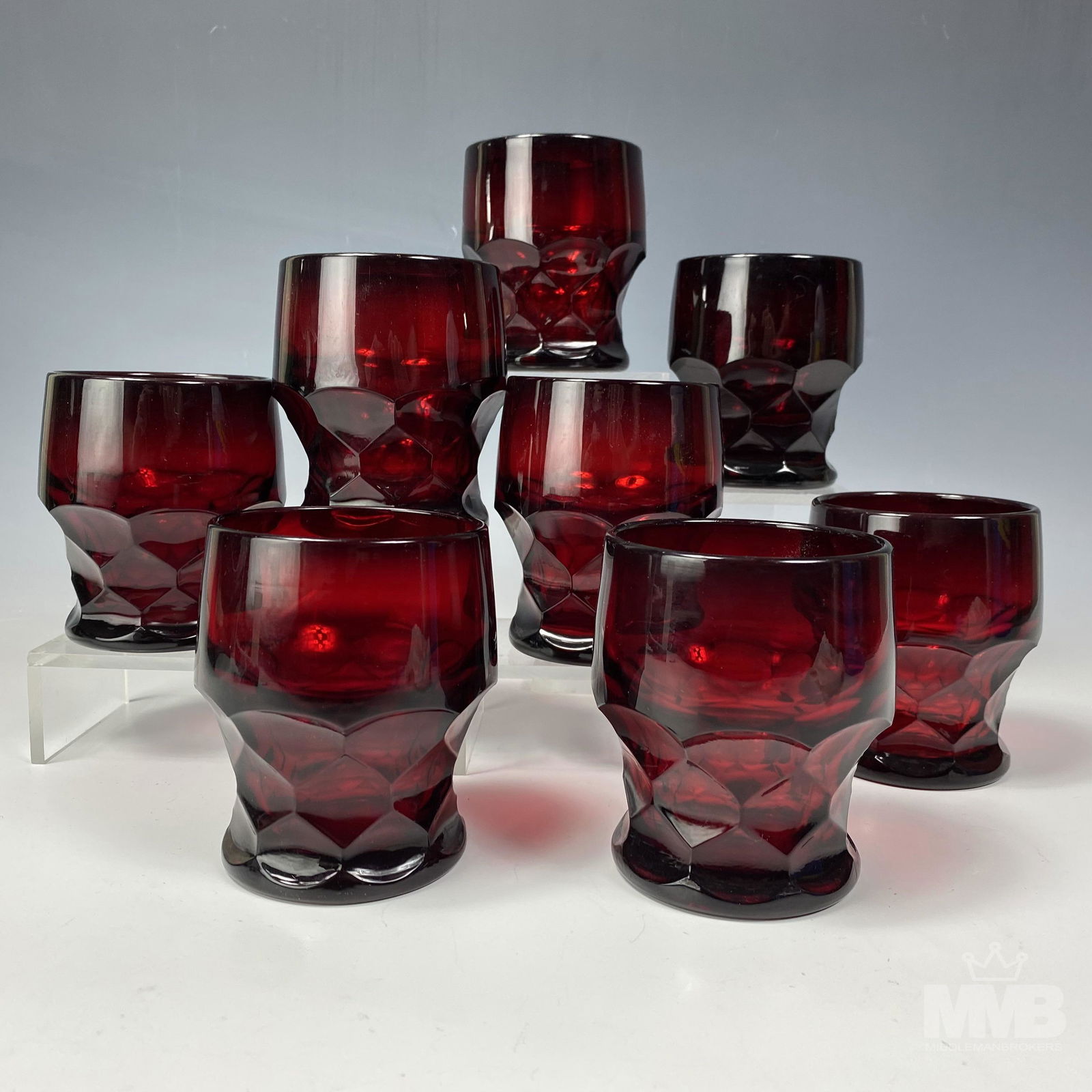 Set of 8 Ruby Red Georgian Glass Tumbler Glassware (1 of 4)