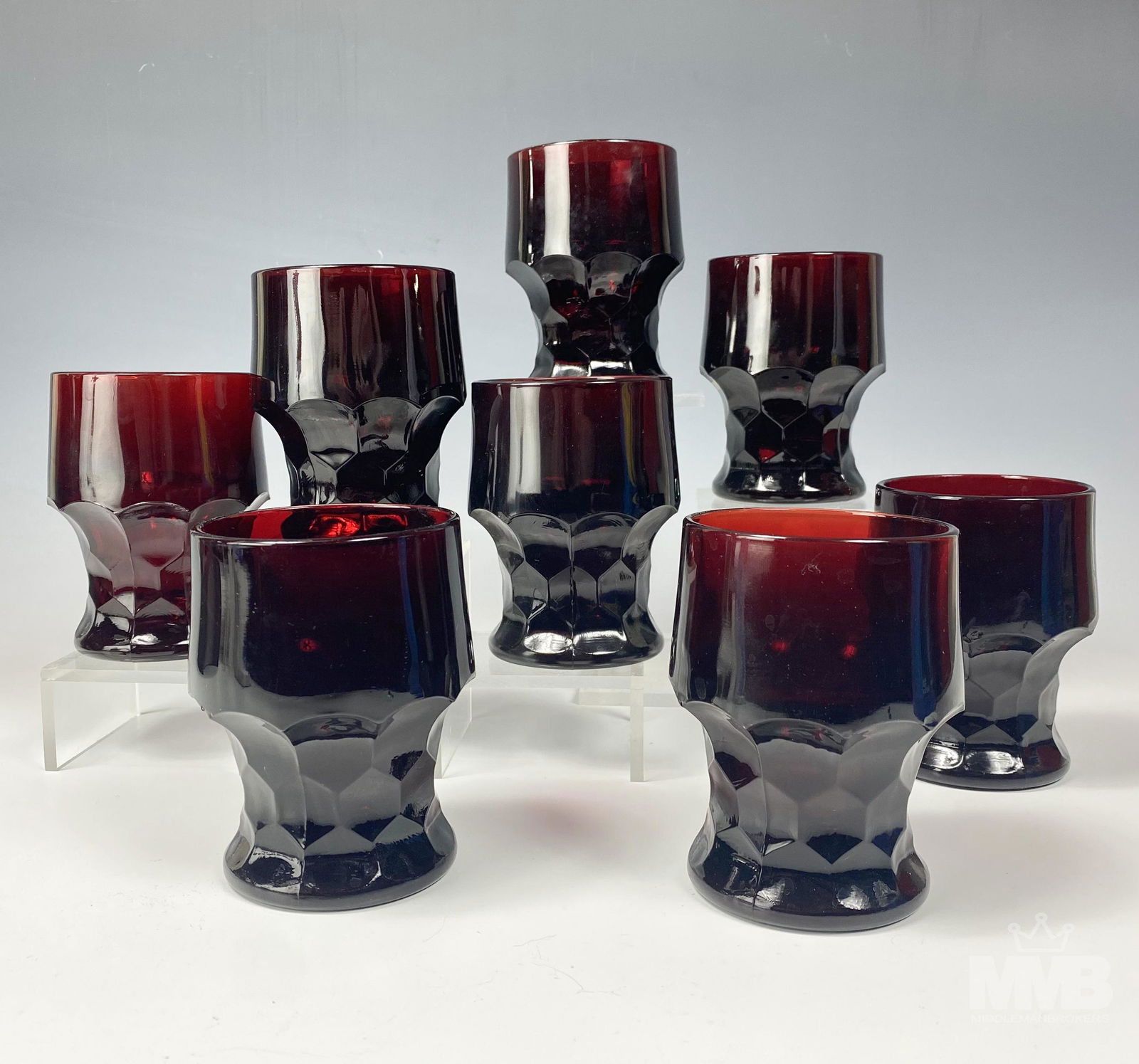 Set of 8 Ruby Red Georgian Glass Tumbler Glassware (1 of 6)