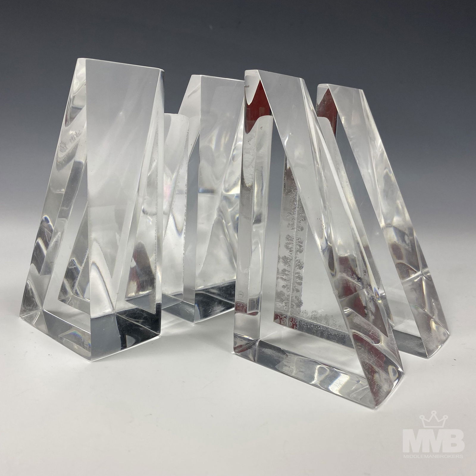 Pair Mid Century Acrylic Lucite Triangle Bookends (1 of 5)
