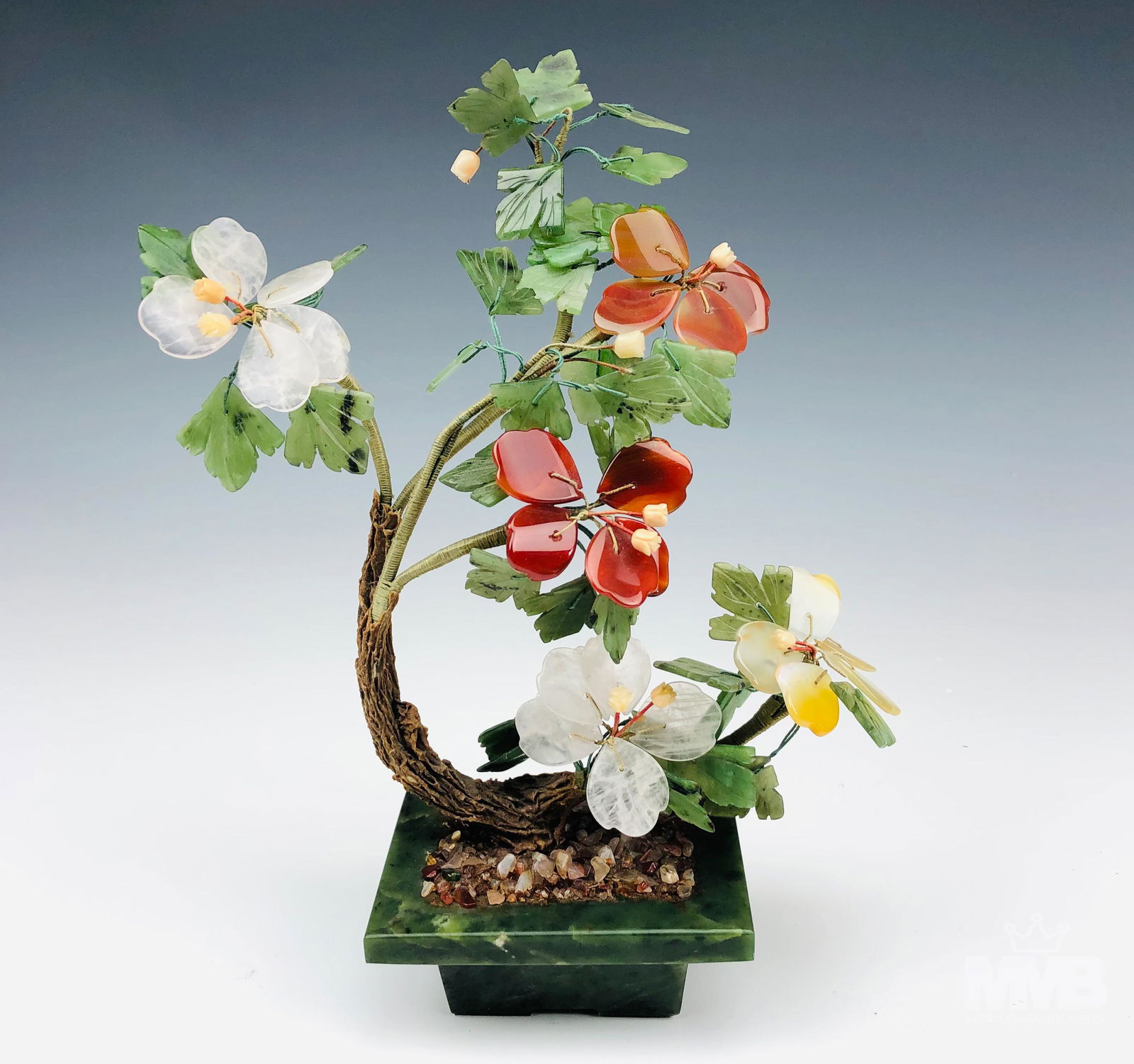 Chinese Export Carved Gemstone Bonsai Sculpture (1 of 5)