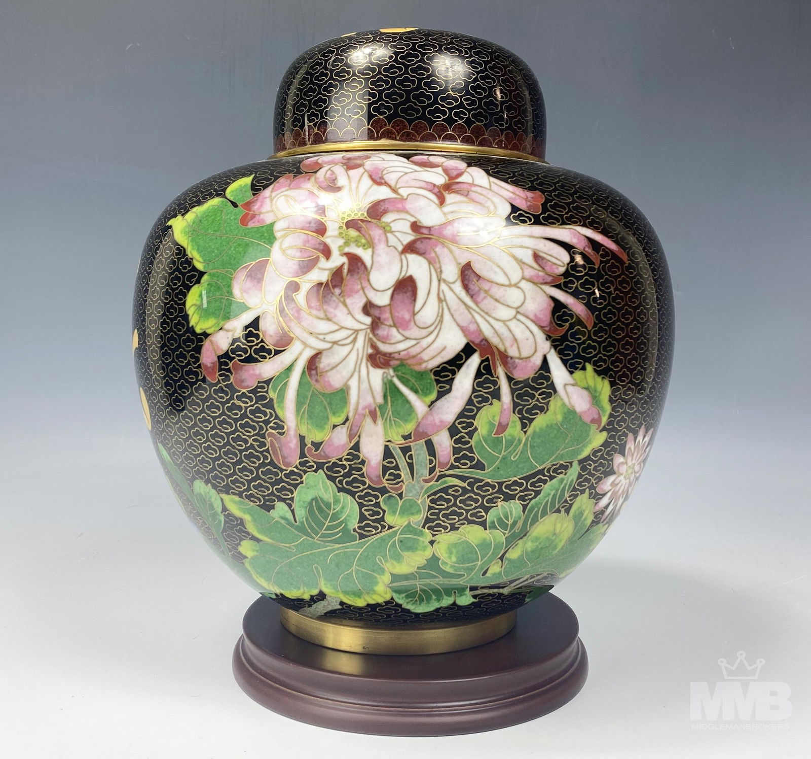 Chinese Cloisonne Floral & Bird Urn Enamel Vase (1 of 7)