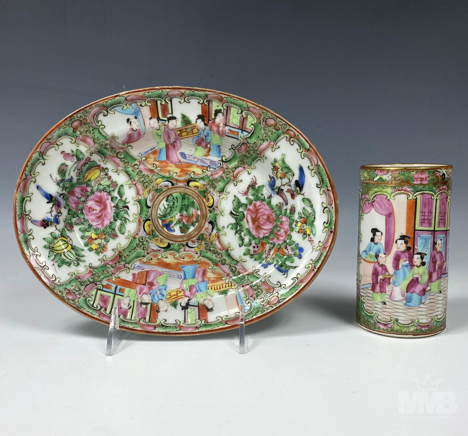 Chinese Famille Rose Porcelain Painted Plate & Cup (1 of 8)
