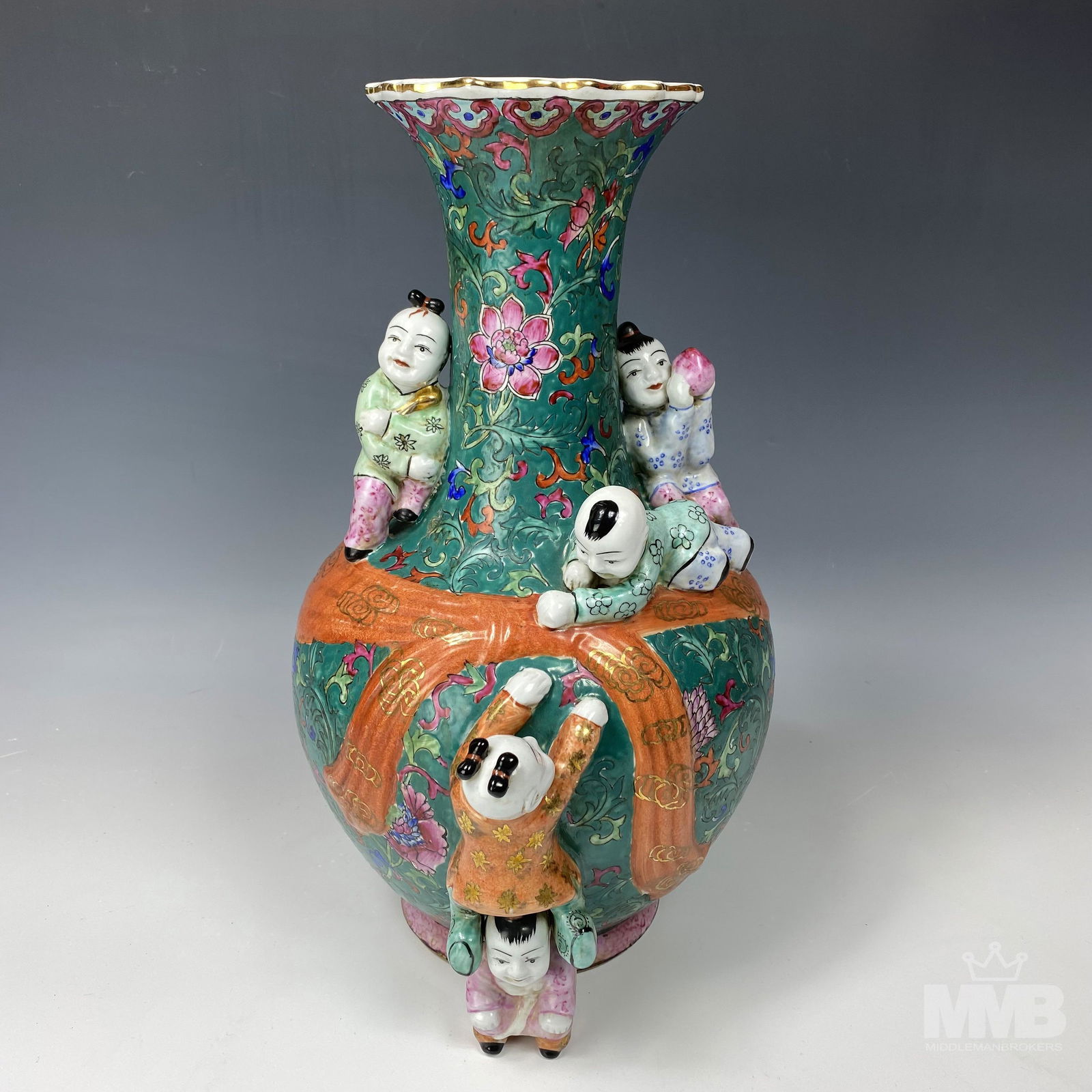 Chinese Famille Rose Porcelain Five Boy Vase (1 of 6)