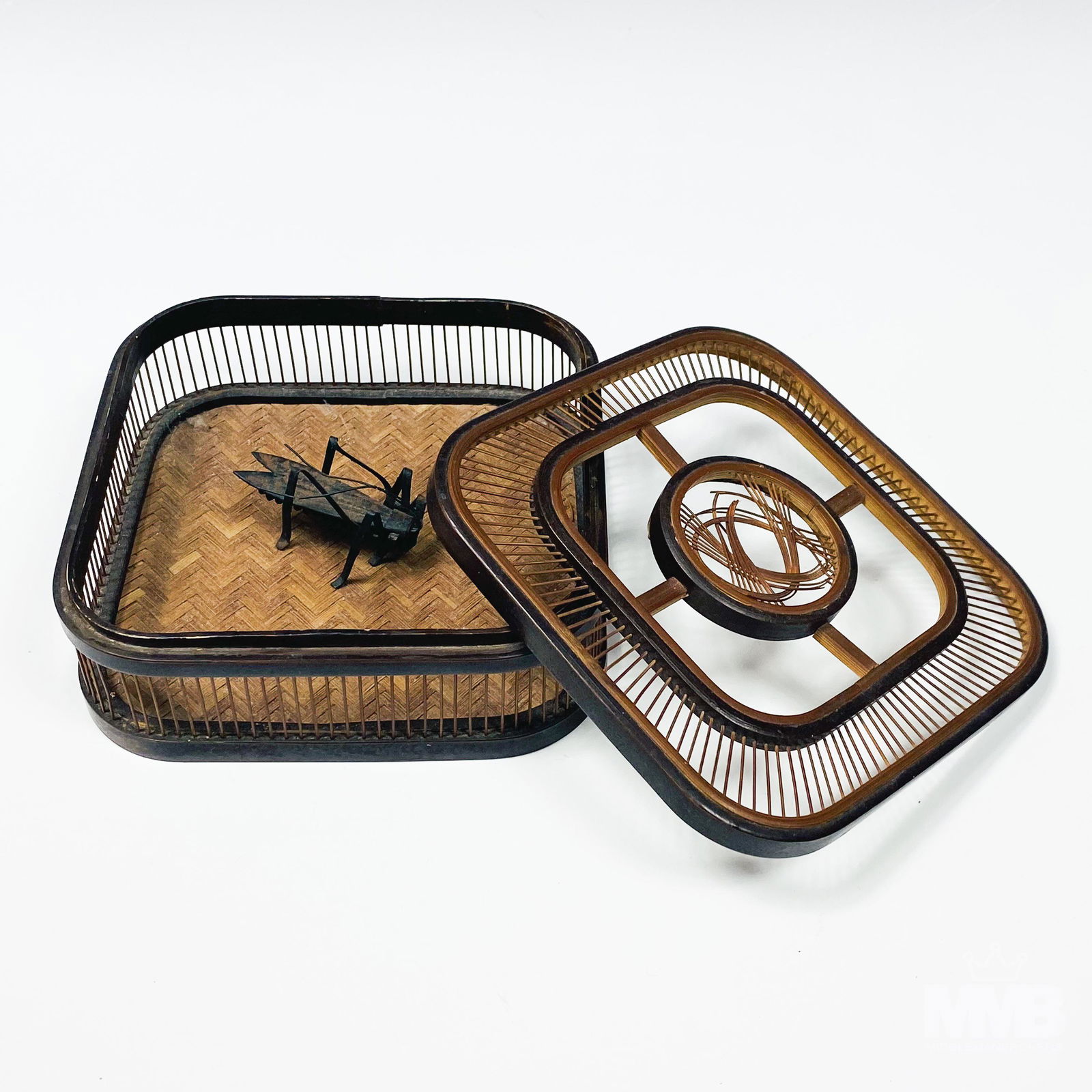 Chinese Carved Wood Box Cage w/ Metal Cricket (1 of 7)