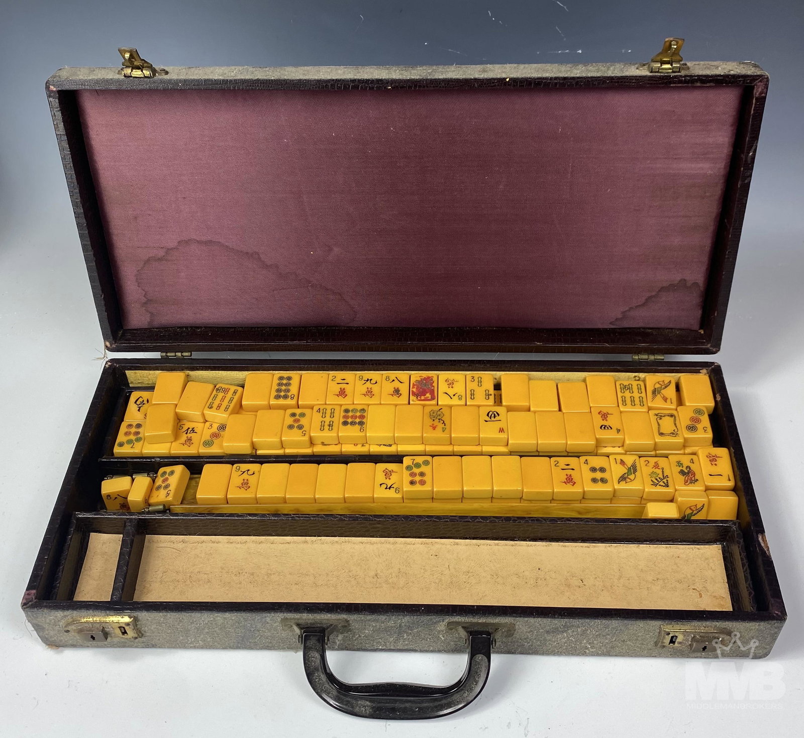 Mahjong 156 Butterscotch Bakelite Tiles & Rack Set (1 of 6)