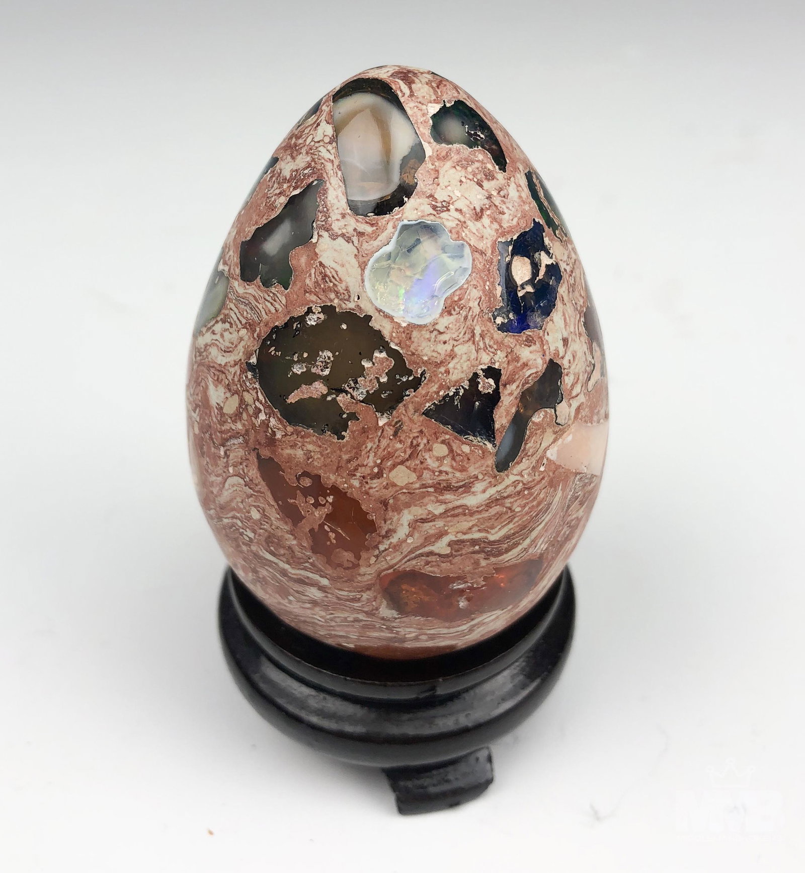 Mexican Fire Opal Gemstone Egg Sculpture w/ Stand (1 of 5)