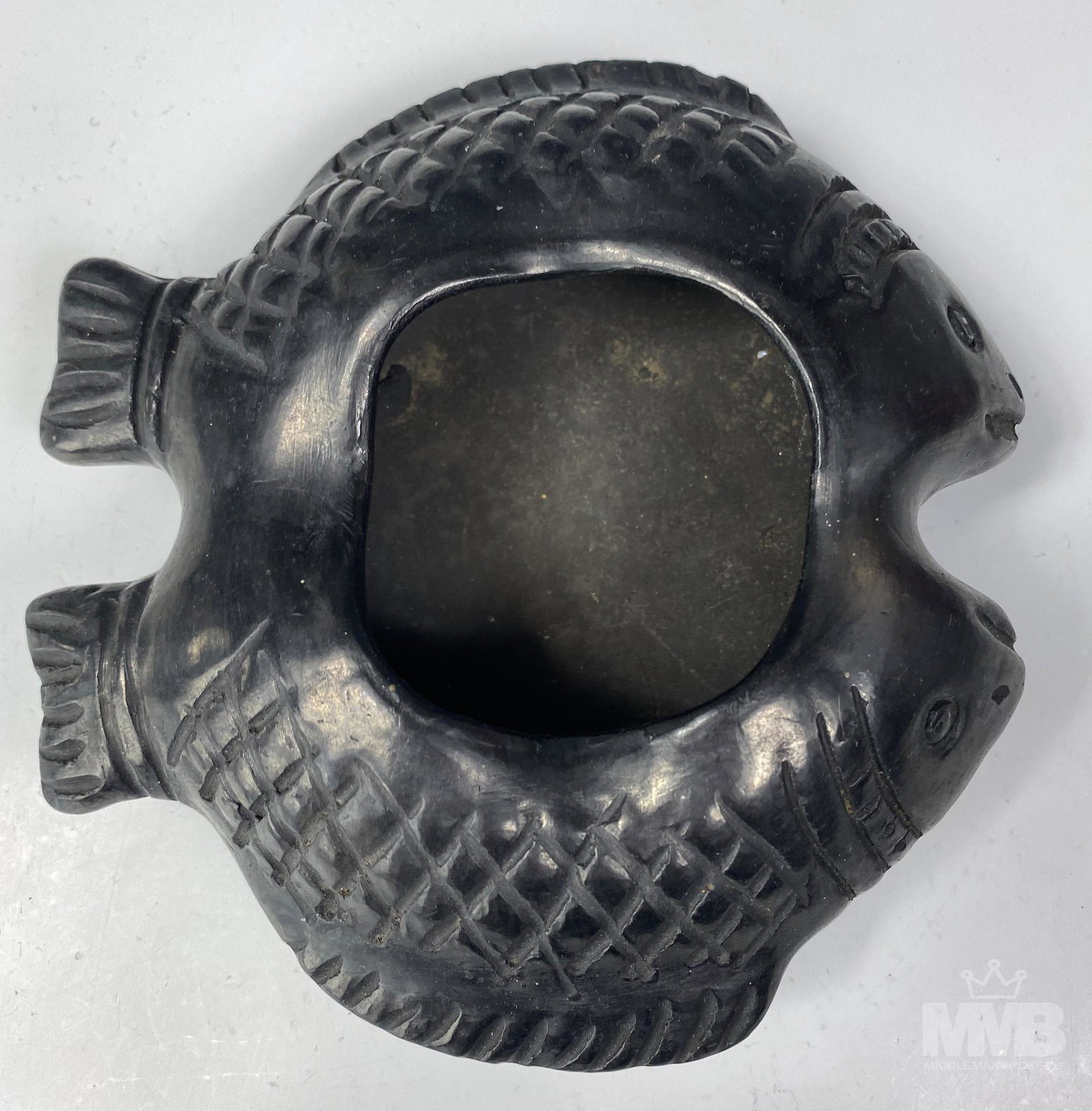 Dona Rosa Mexico Black Ware Fish Pottery Bowl (1 of 5)