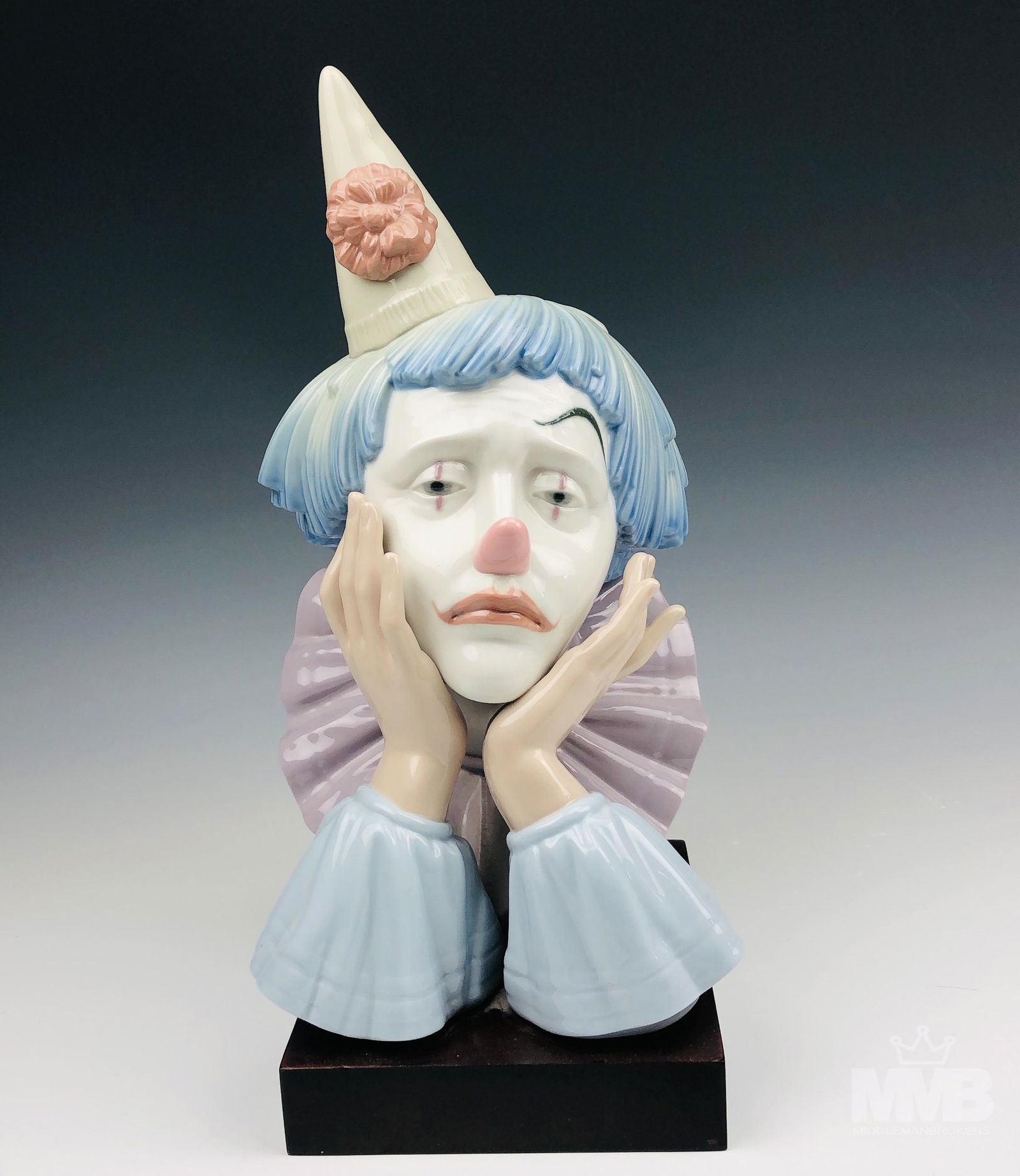 Lladro Jester w/ Base # 5129 Clown Bust Figurine (1 of 3)