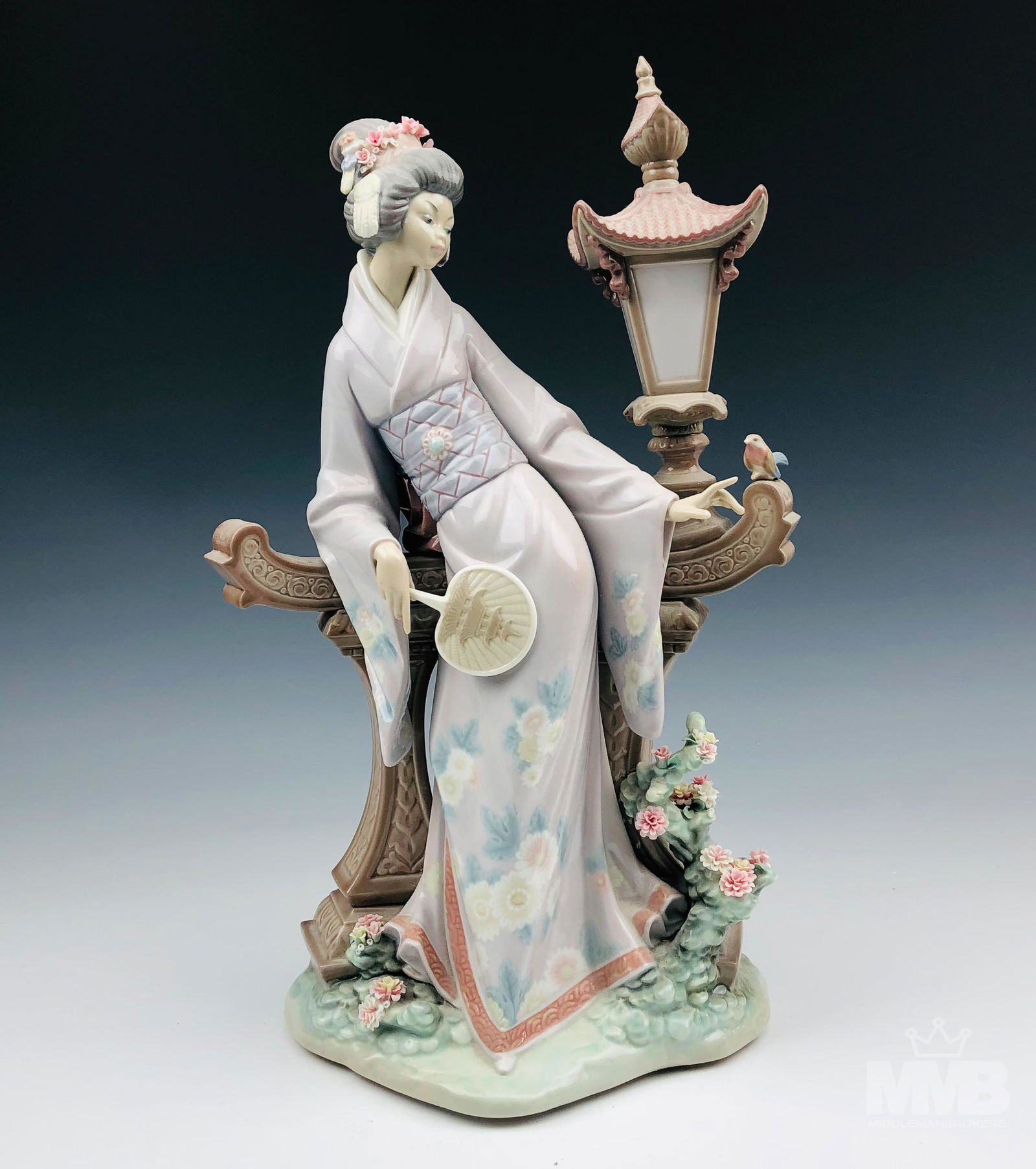 Lladro Mariko # 1421 Geisha Girl W Fan & Lantern