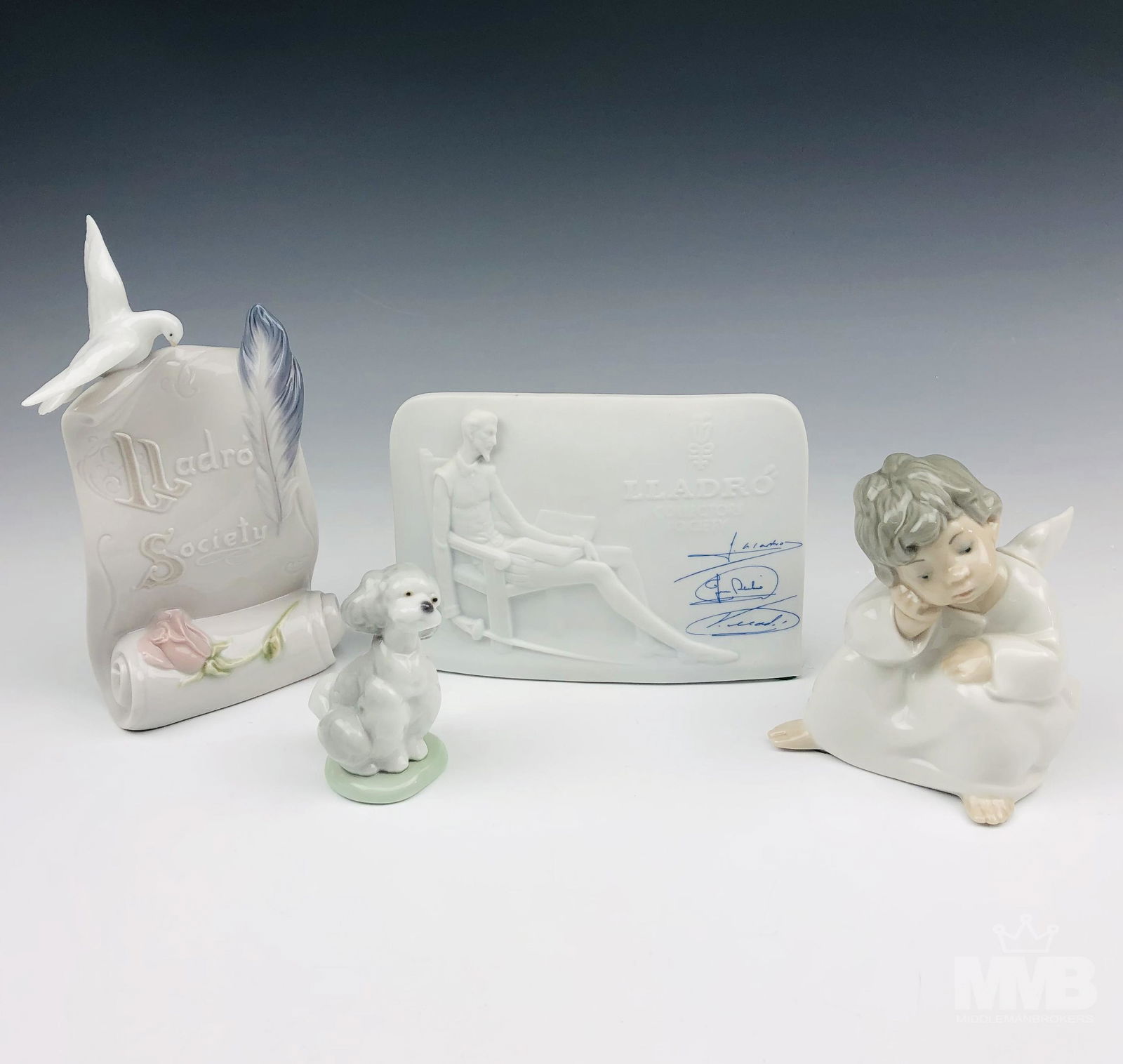 Estate Lot Lladro Angel Poodle Dog Plaque & Scroll (1 of 7)