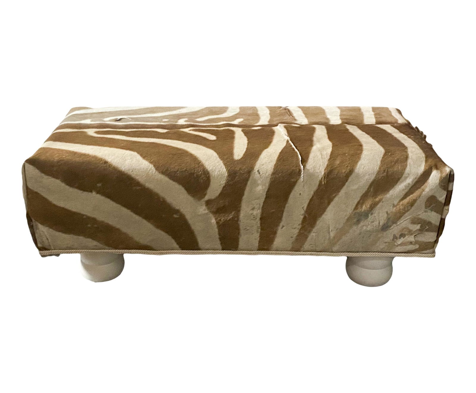 Vintage Zebra Hide Upholstered Wood Bench 15x19x42 (1 of 5)