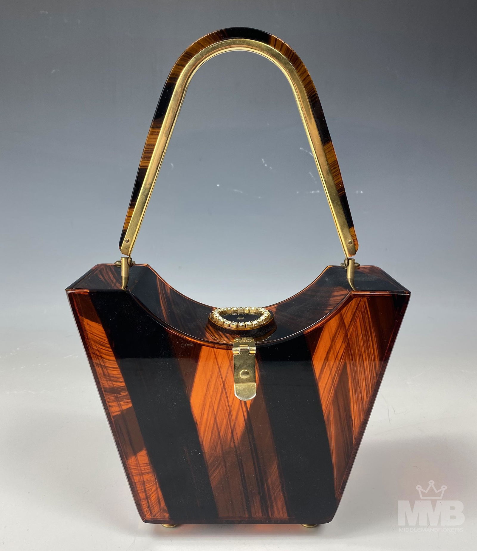 Vintage Tyrolean Ny Amber Stripped Lucite Purse