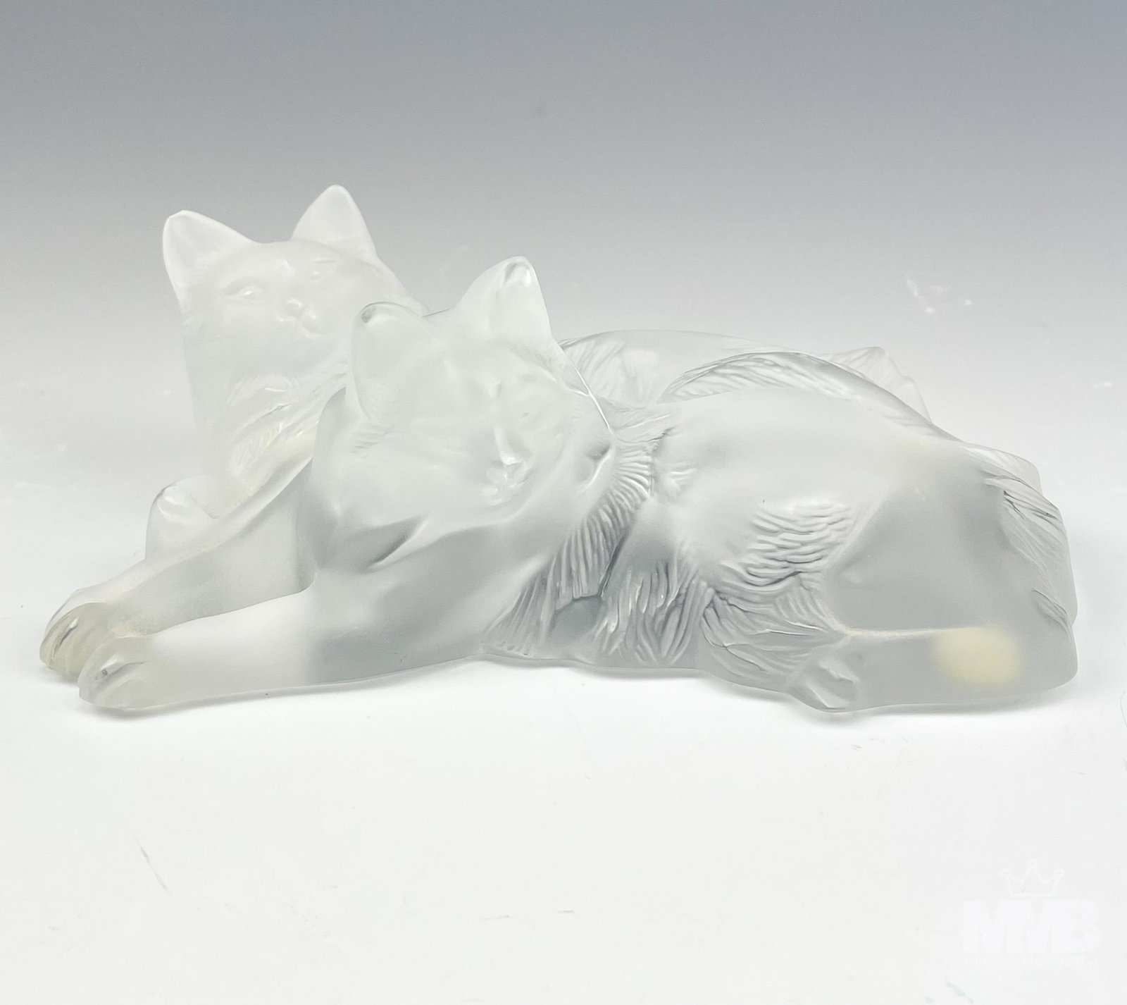 Lalique Frosted Crystal Persian Cats Paperweight (1 of 3)