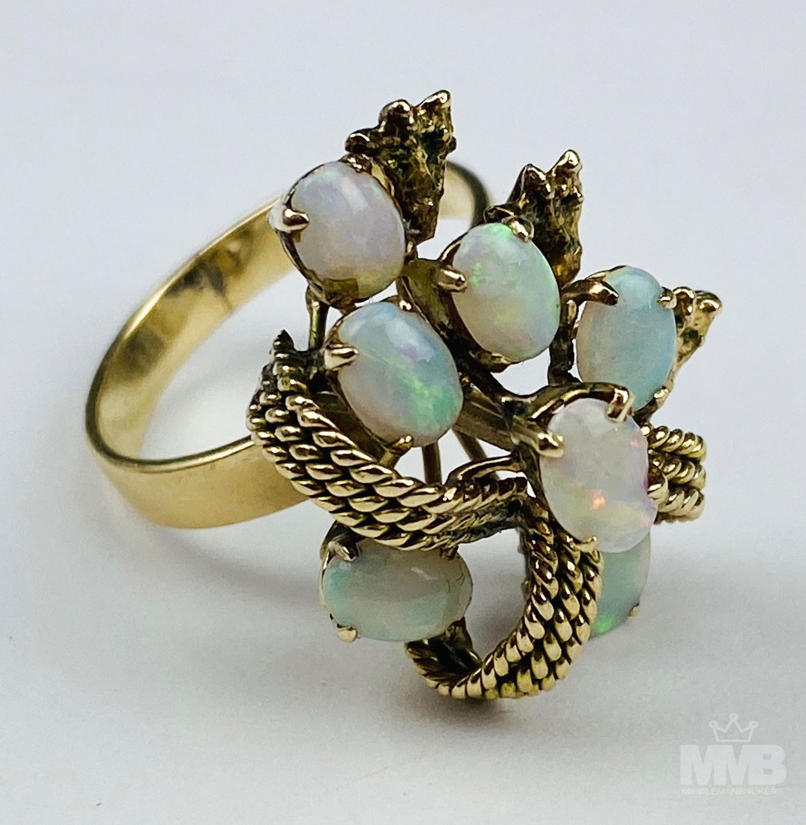 18k Gold Opal Branch Cluster Cocktail Ring Sz 6.5 (1 of 5)