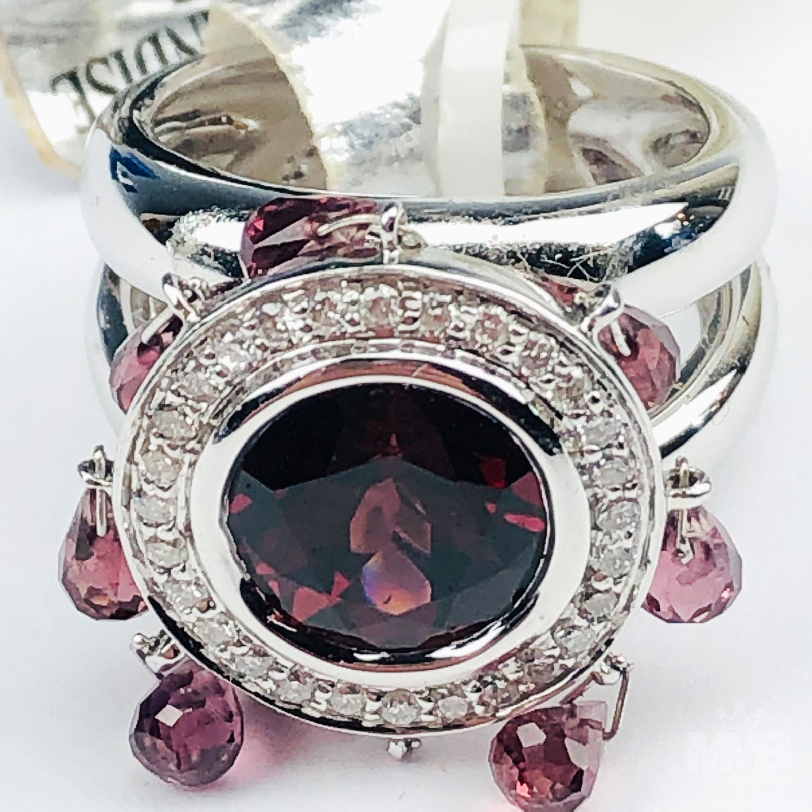 Sonia B 14k White Gold & Garnet Designer Ring Sz 5 (1 of 3)