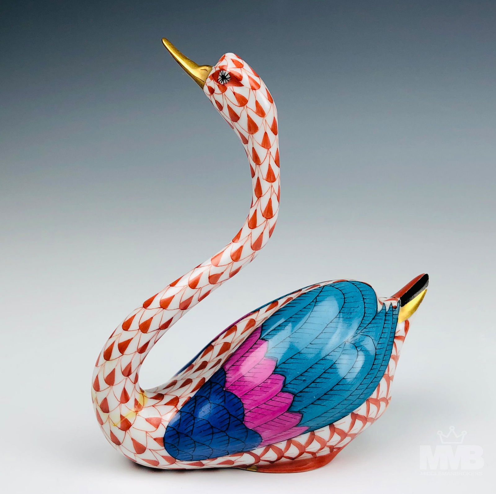 Herend Rust Fishnet Swan Duck Porcelain Figurine (1 of 5)