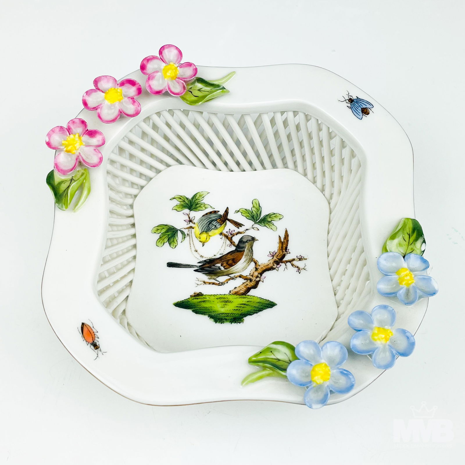 Herend Rothschild Bird Flower Pierced Candy Basket (1 of 4)