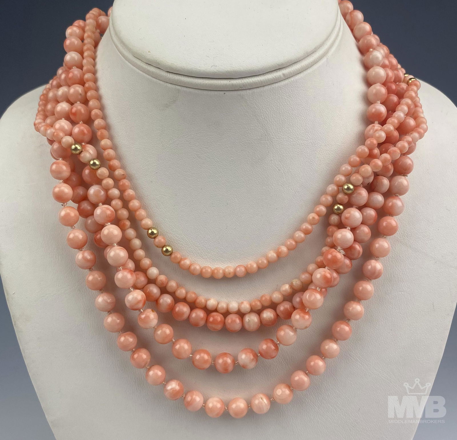 3 Chinese Export Angelskin Coral Beaded Necklaces (1 of 3)
