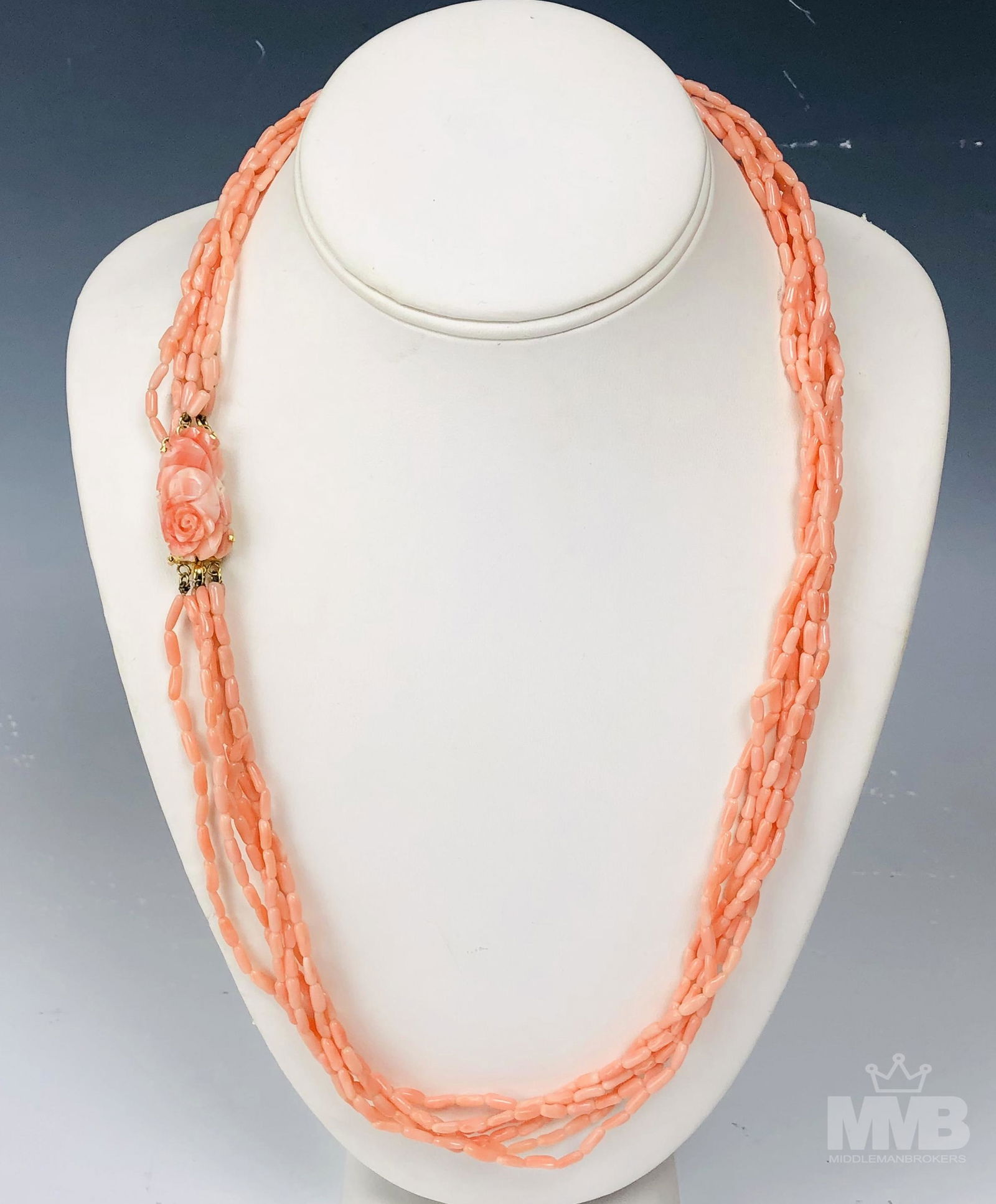 Angel Skin Six Strand Pink Coral Beaded Necklace (1 of 4)