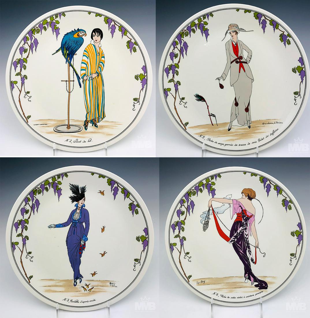 Set 4 Villeroy & Boch 1900 Porcelain Dinner Plates: Set of four Villeroy & Boch design 1900 collection porcelain dinner plates . Plates feature various women, a smooth edge and no trim. Marked on verso. SHIPPING MIDDLEMANBROKERS will offer in-house con