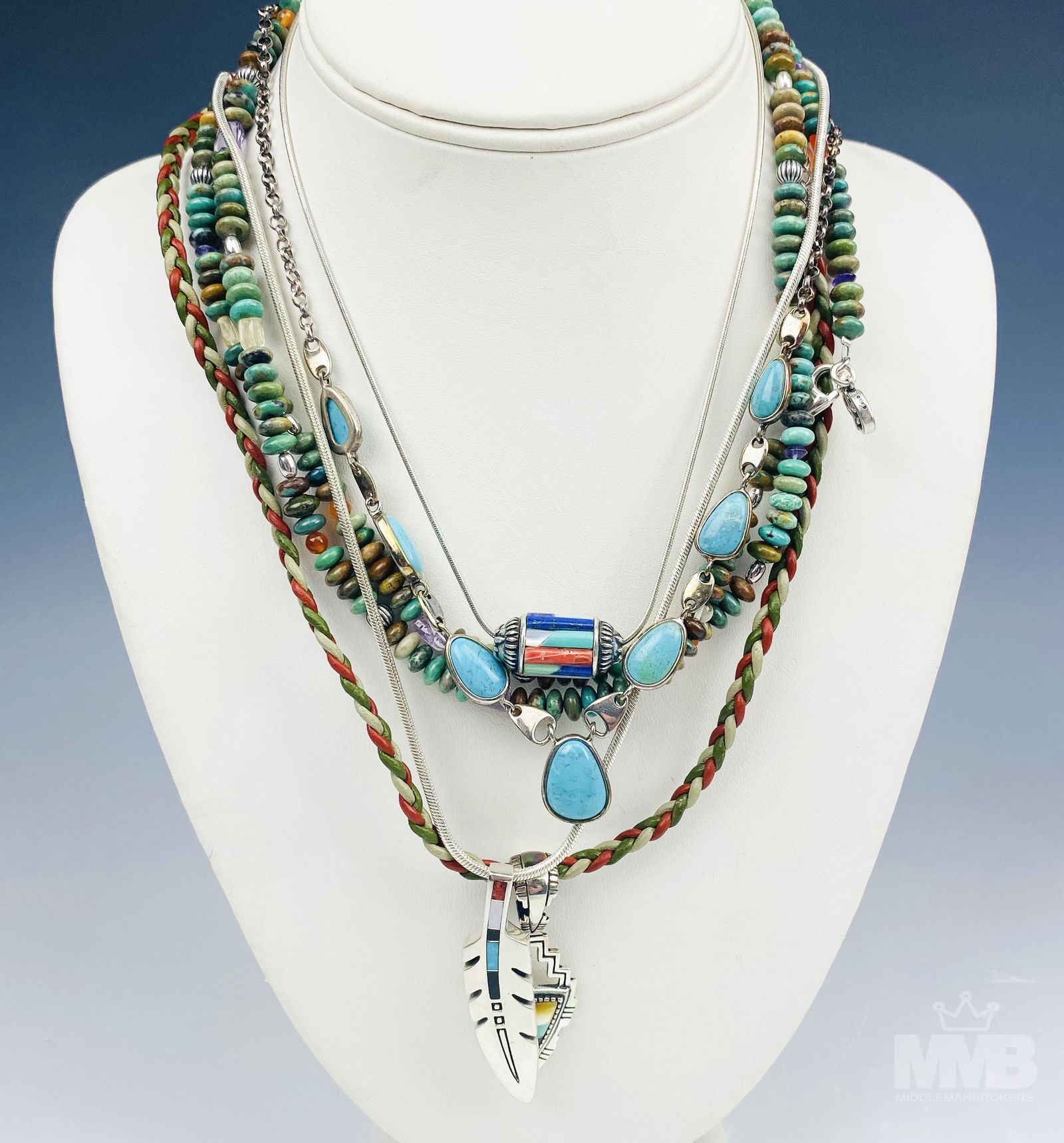 5 American Indian Sterling Gemstone Necklaces Lot (1 of 6)