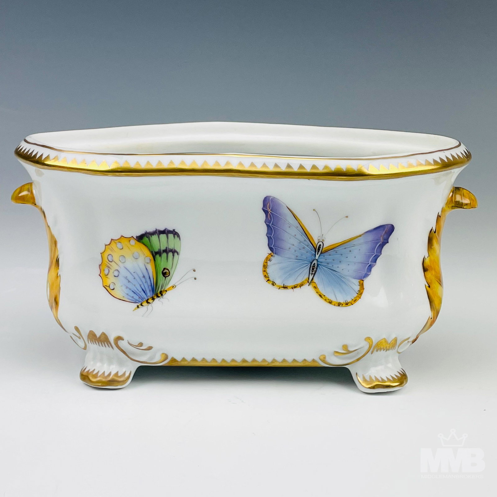 Anna Weatherley Insect Bug Porcelain Flower Holder: This Hungarian hand painted porcelain flower holder is modeled in the "Studio Collection (Florals) that was introduced in 2003. Designer : Anna Weatherley. Features fluttering moth insects and a drago