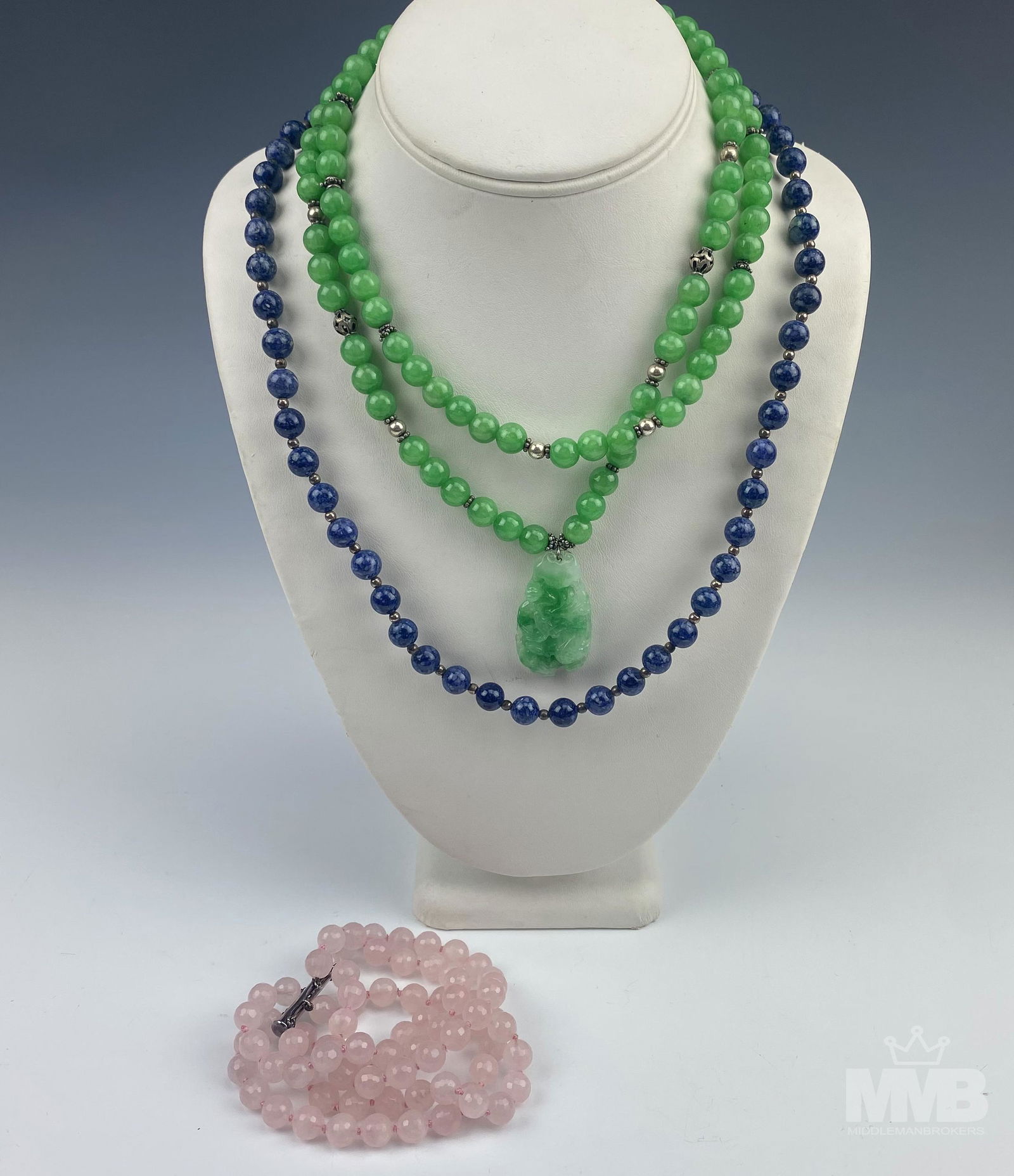 Lapis & Jade Necklaces & Rose Quartz Bracelet LOT (1 of 3)