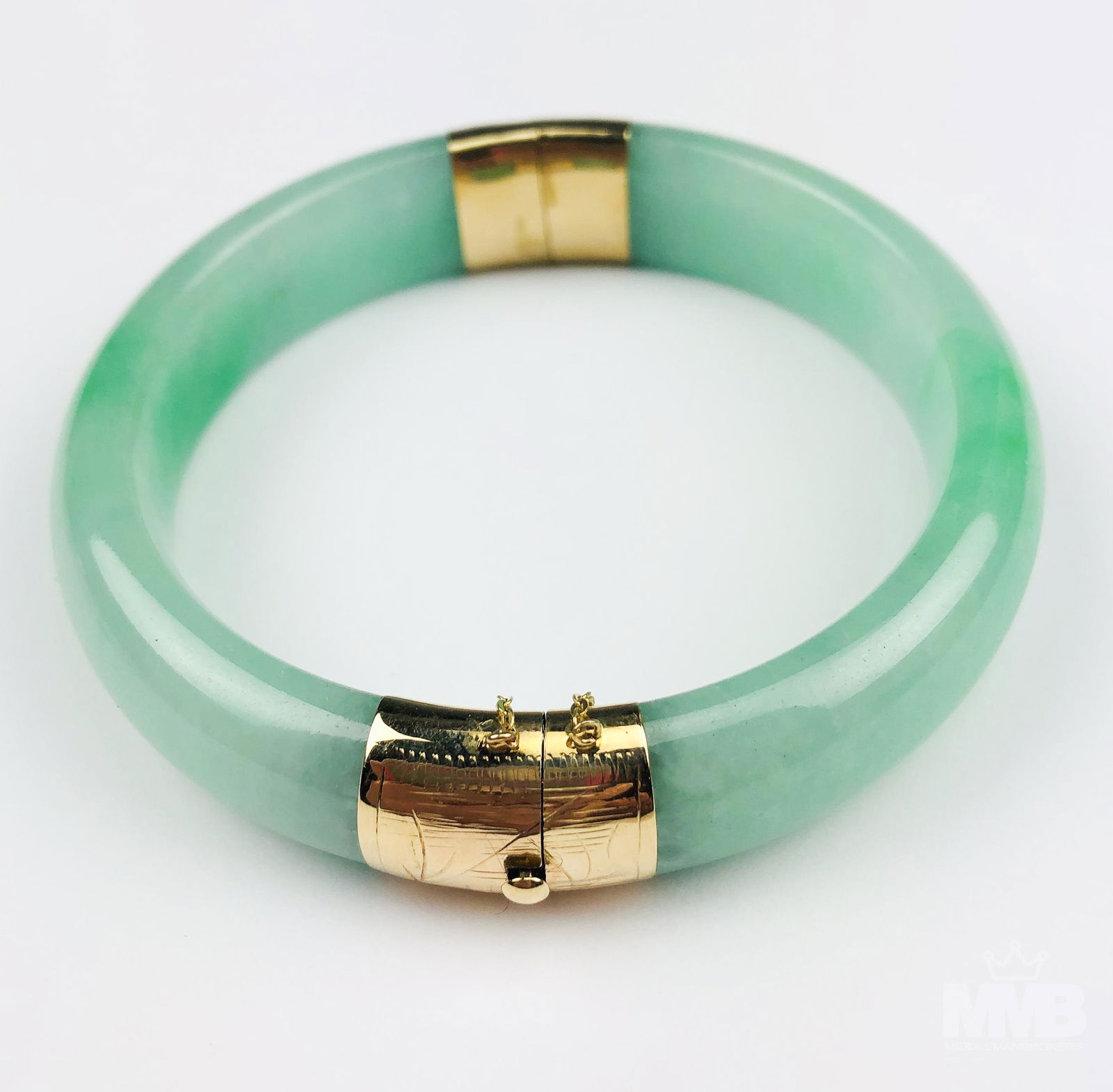 Chinese Green Apple Jade 14K Gold Bangle Bracelet (1 of 5)